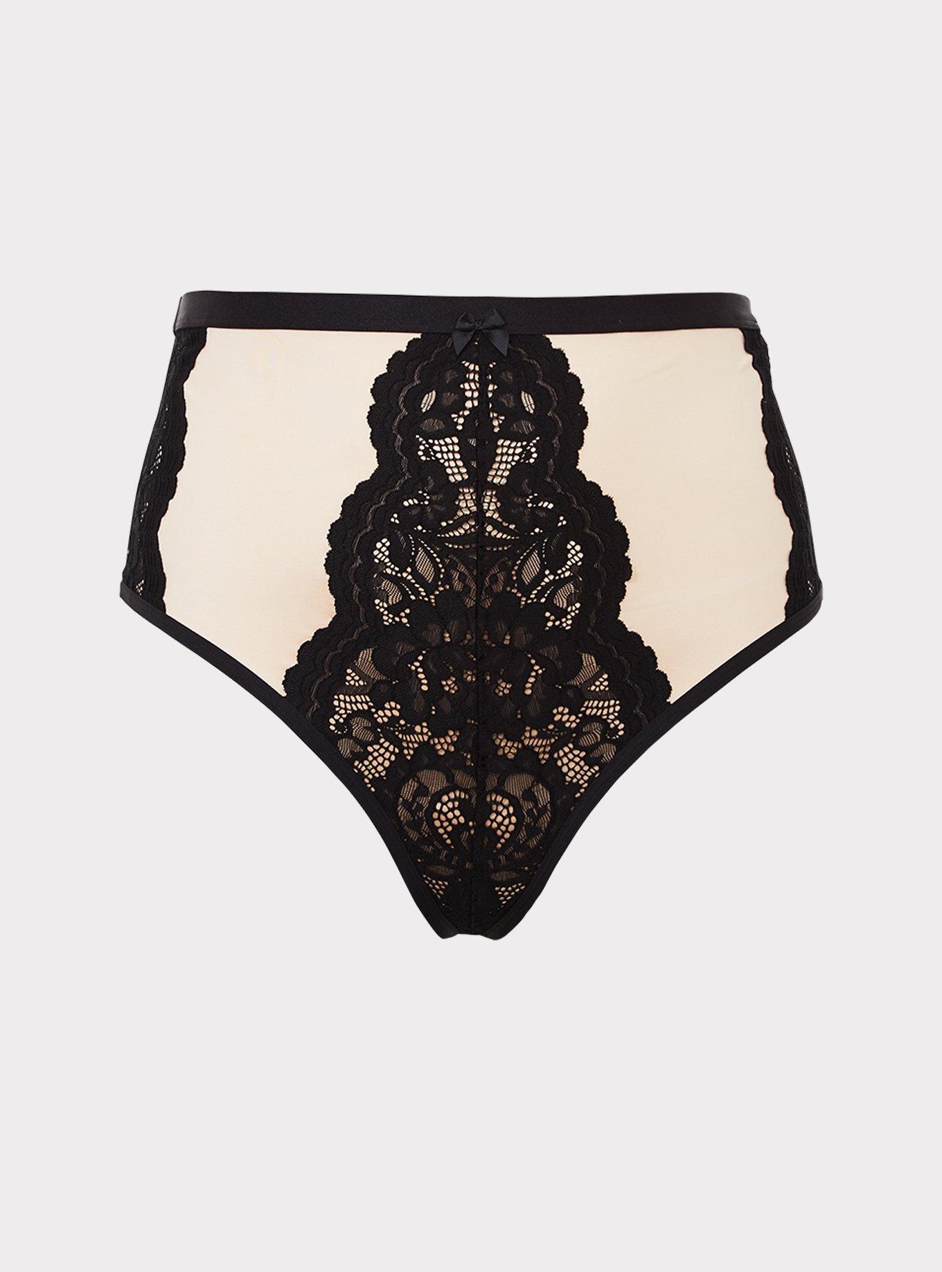 Microfiber & Lace High Waist Thong Panty, PEACH, hi-res