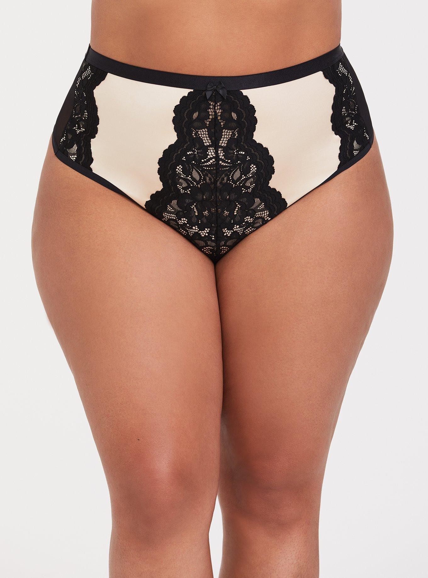 Microfiber & Lace High Waist Thong Panty, PEACH, hi-res