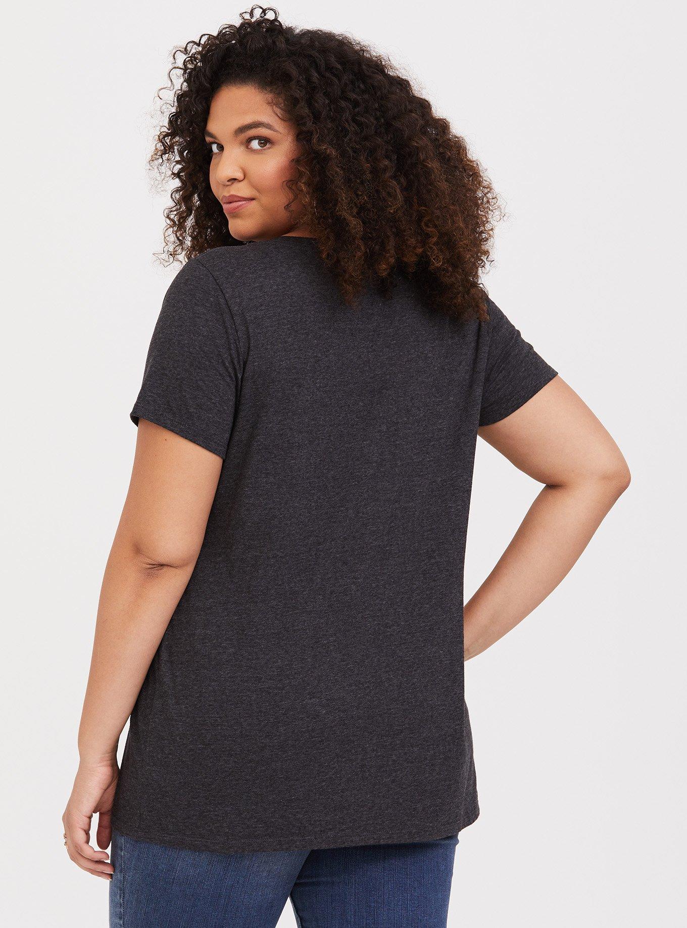 Plus Size Charcoal Grey Narwhal Slim Fit V-Neck Tee, CHARCOAL, alternate
