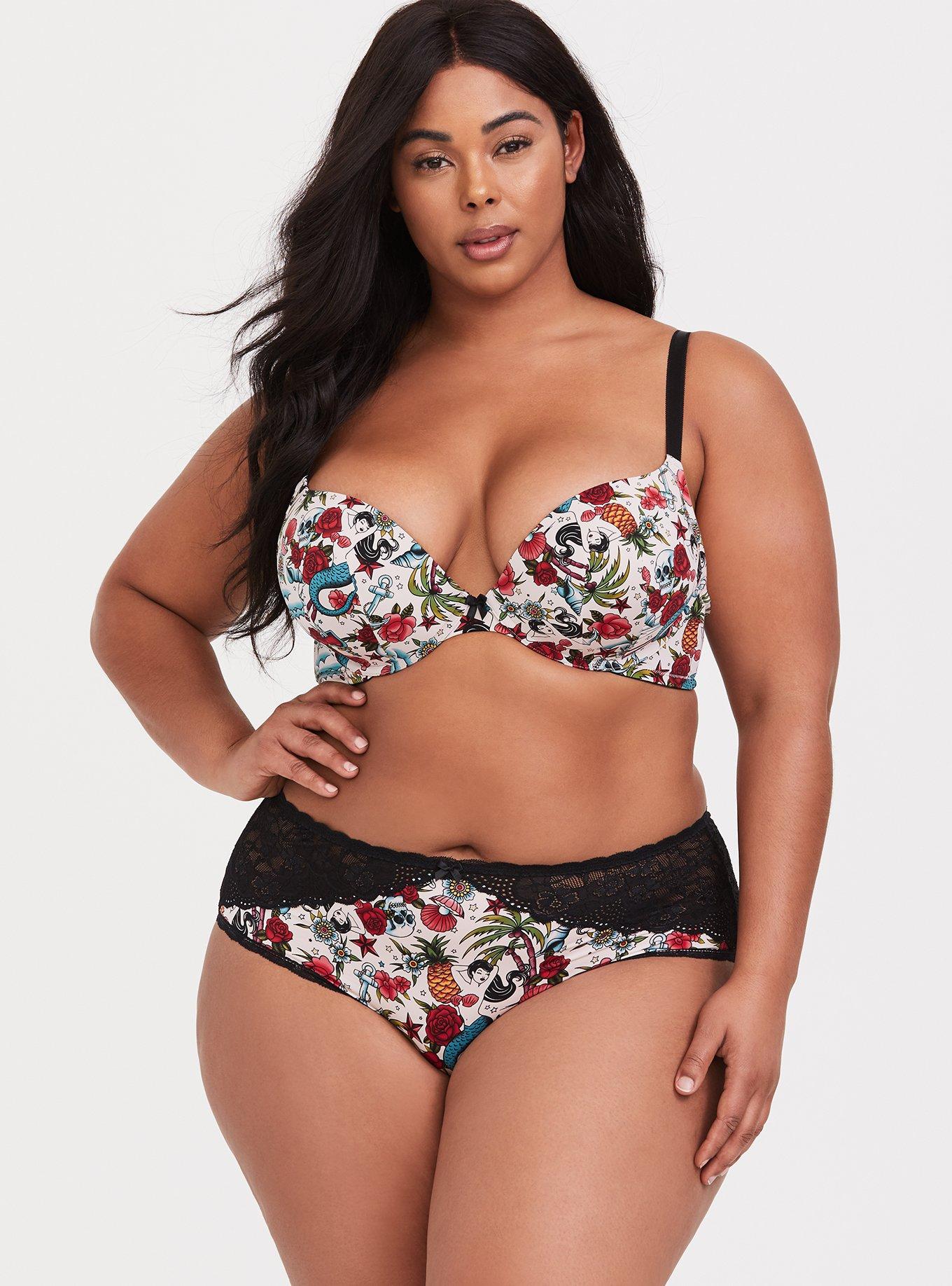 Torrid Tattoo White Plunge Push-Up Print Straight Back Bra Size 46D