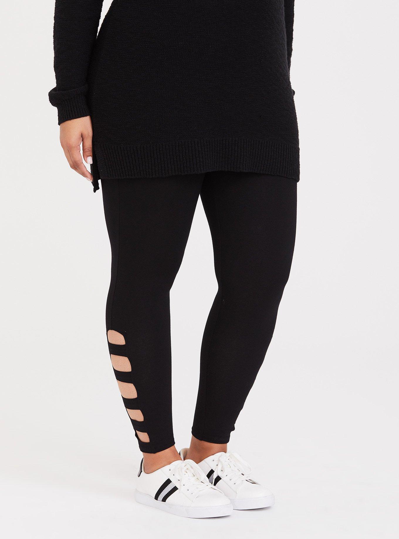 Plus Size Black Ladder Trim Legging, BLACK, alternate