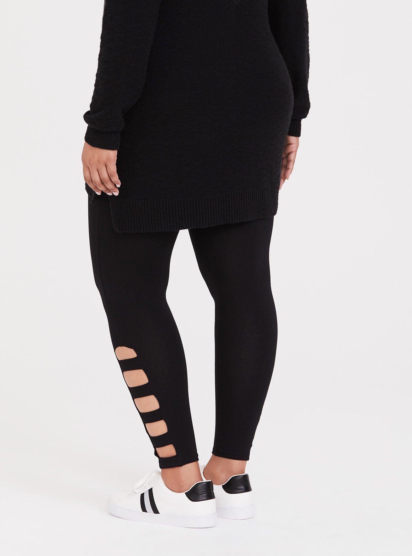 Plus Size Black Ladder Trim Legging, BLACK, alternate