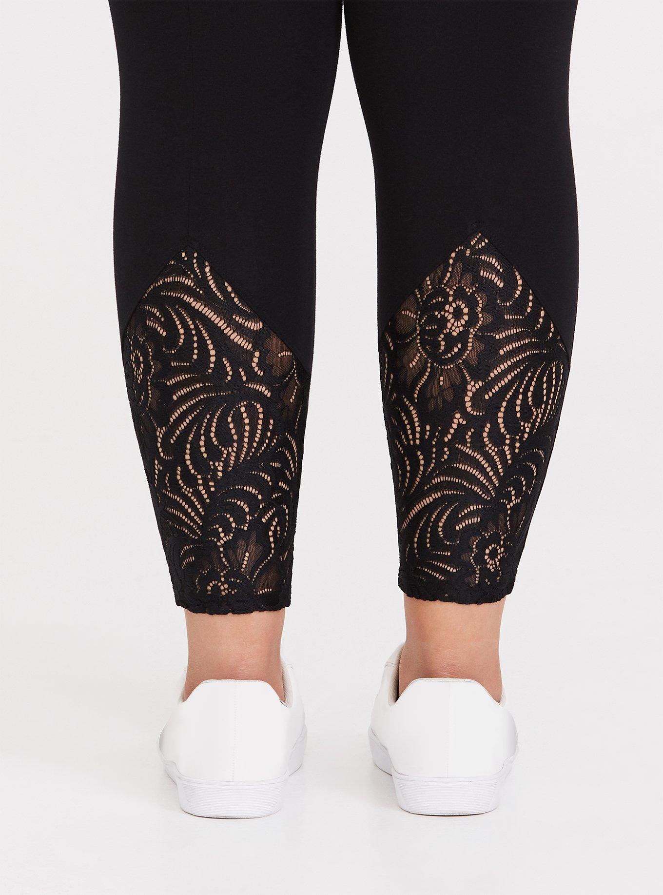 Plus Size - Black Lace Back Inset Legging - Torrid