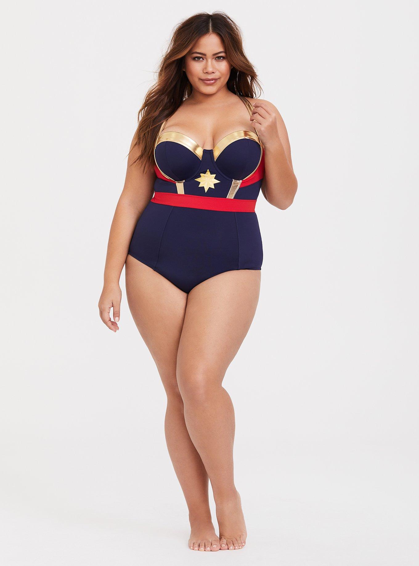 Plus Size - Her Universe Captain Marvel Wireless One-Piece Swimsuit - Torrid