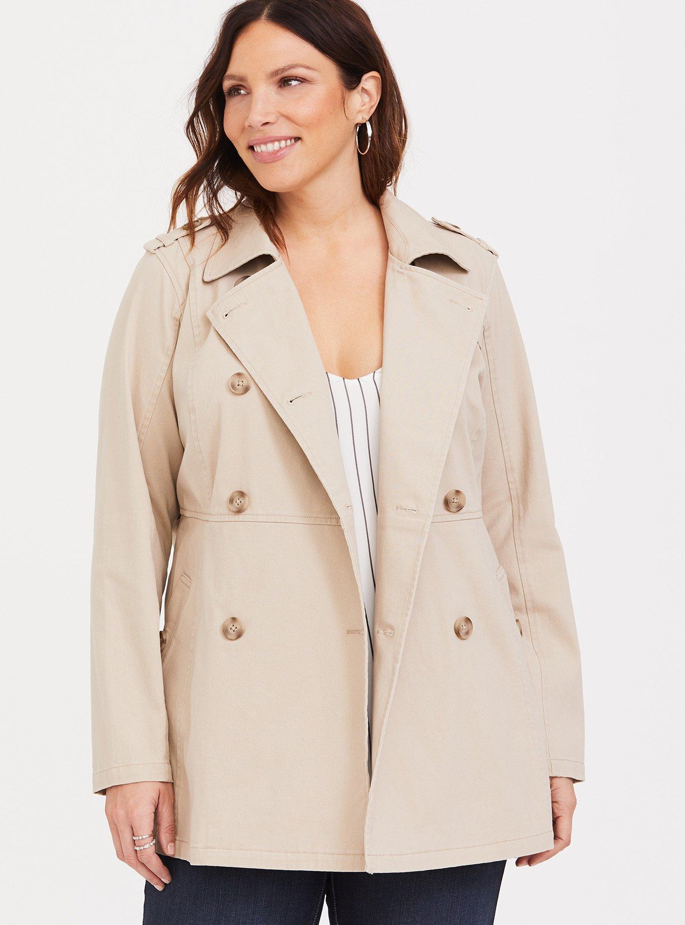 Plus Size Weathercast Hooded Bonded Trench Coat