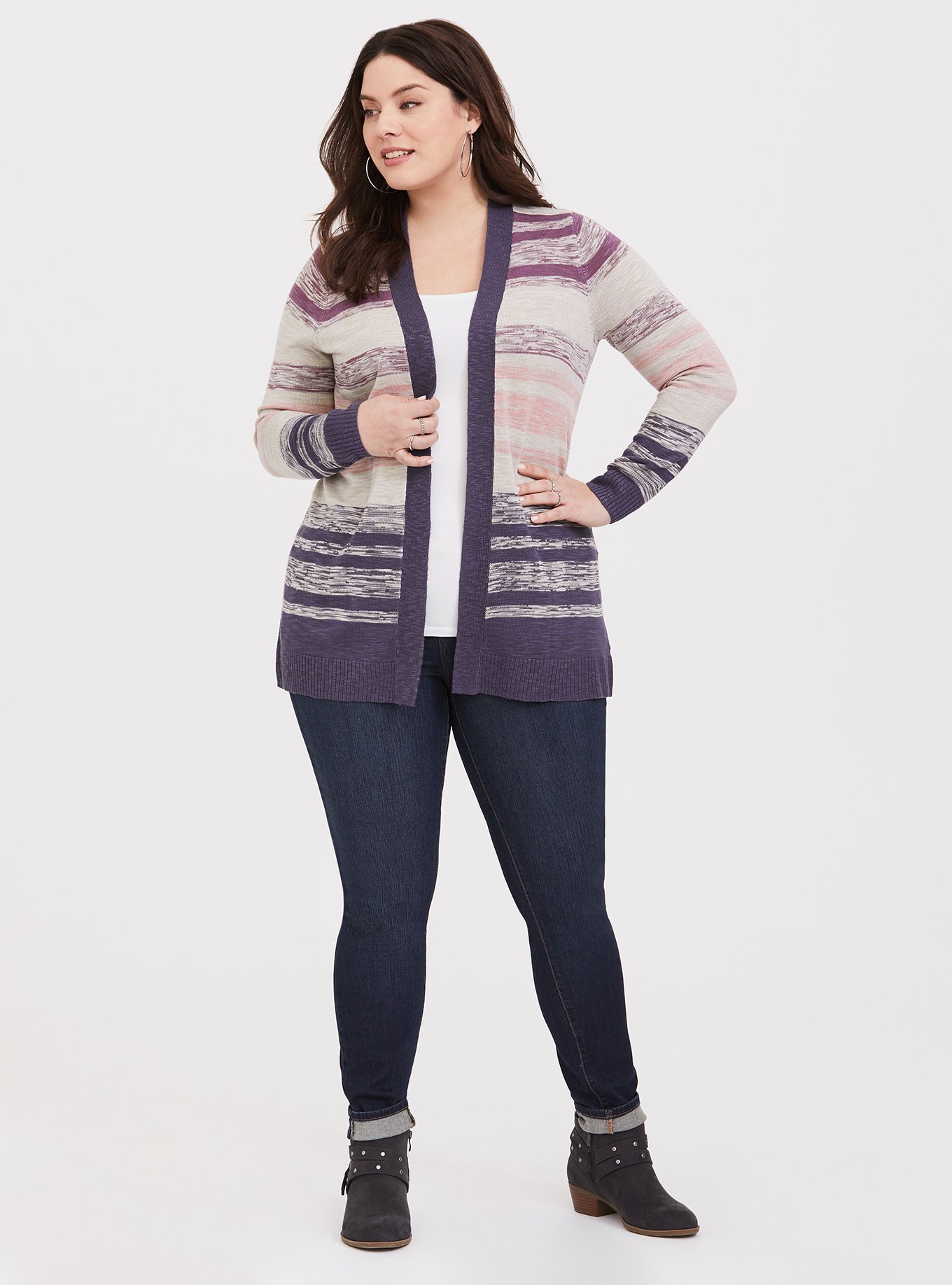 Plus Size - Taupe & Wild Berry Stripe Cardigan - Torrid