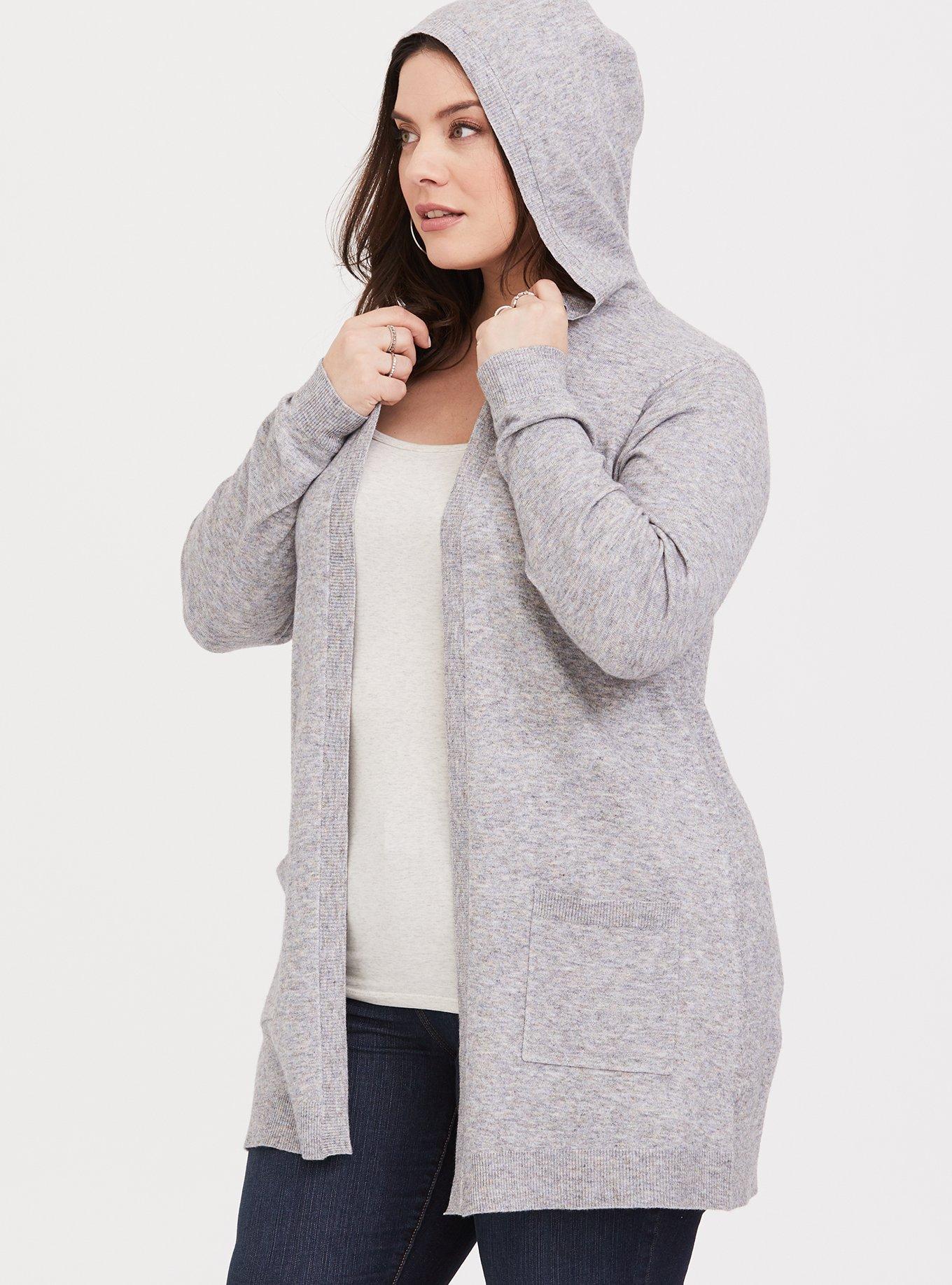 Plus Size - Grey Hooded Cardigan - Torrid