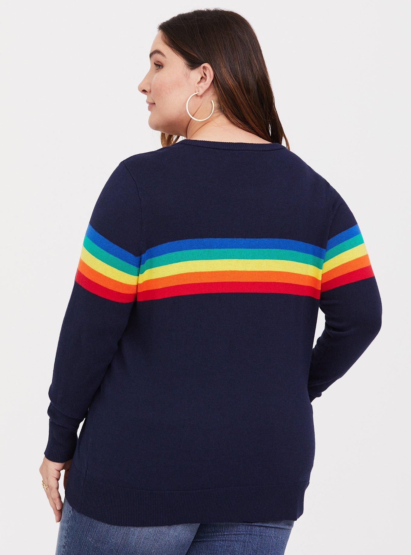 Plus Size Navy Rainbow Stripe Pullover Torrid