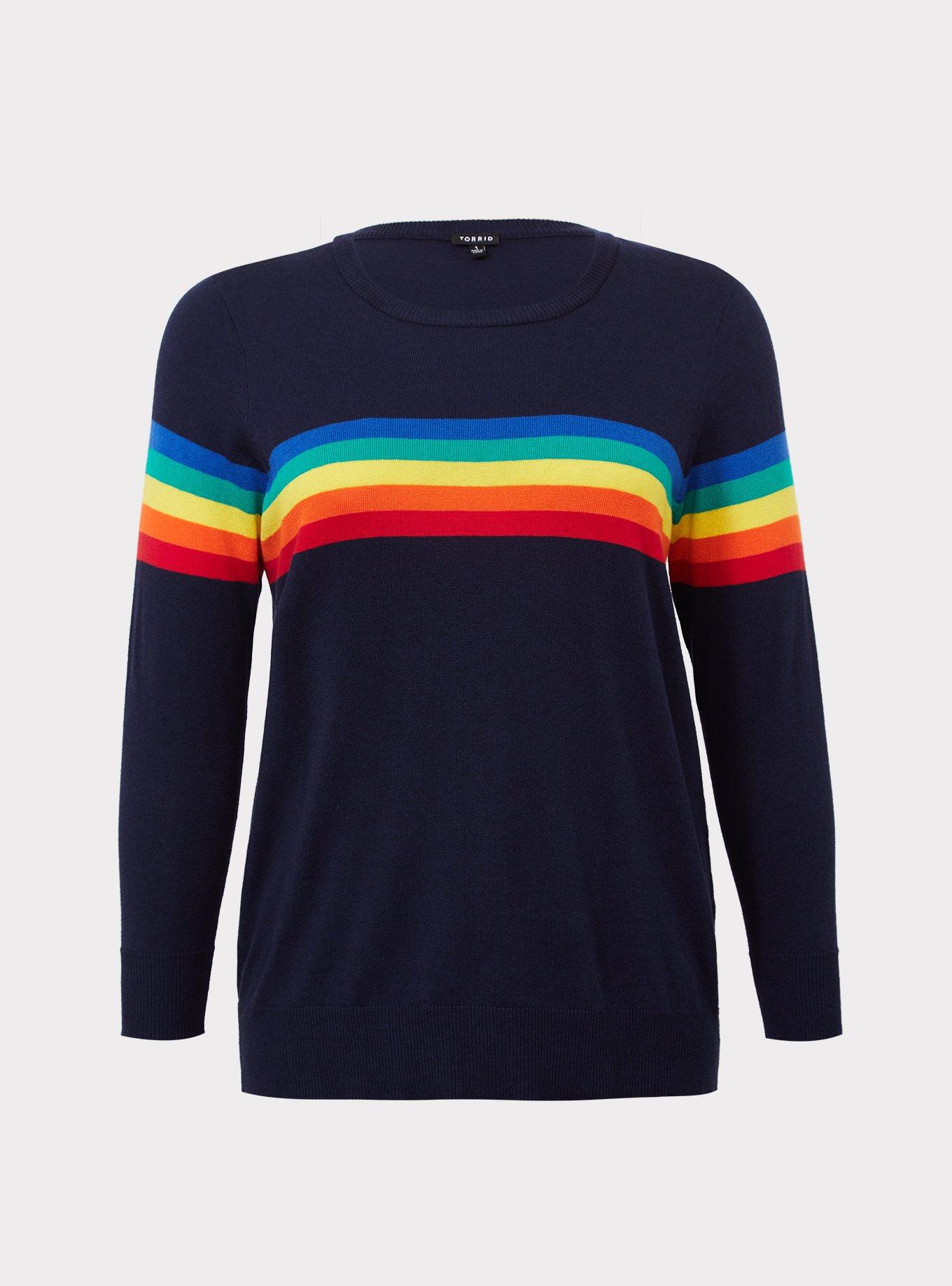Navy Rainbow Stripe Pullover, , hi-res
