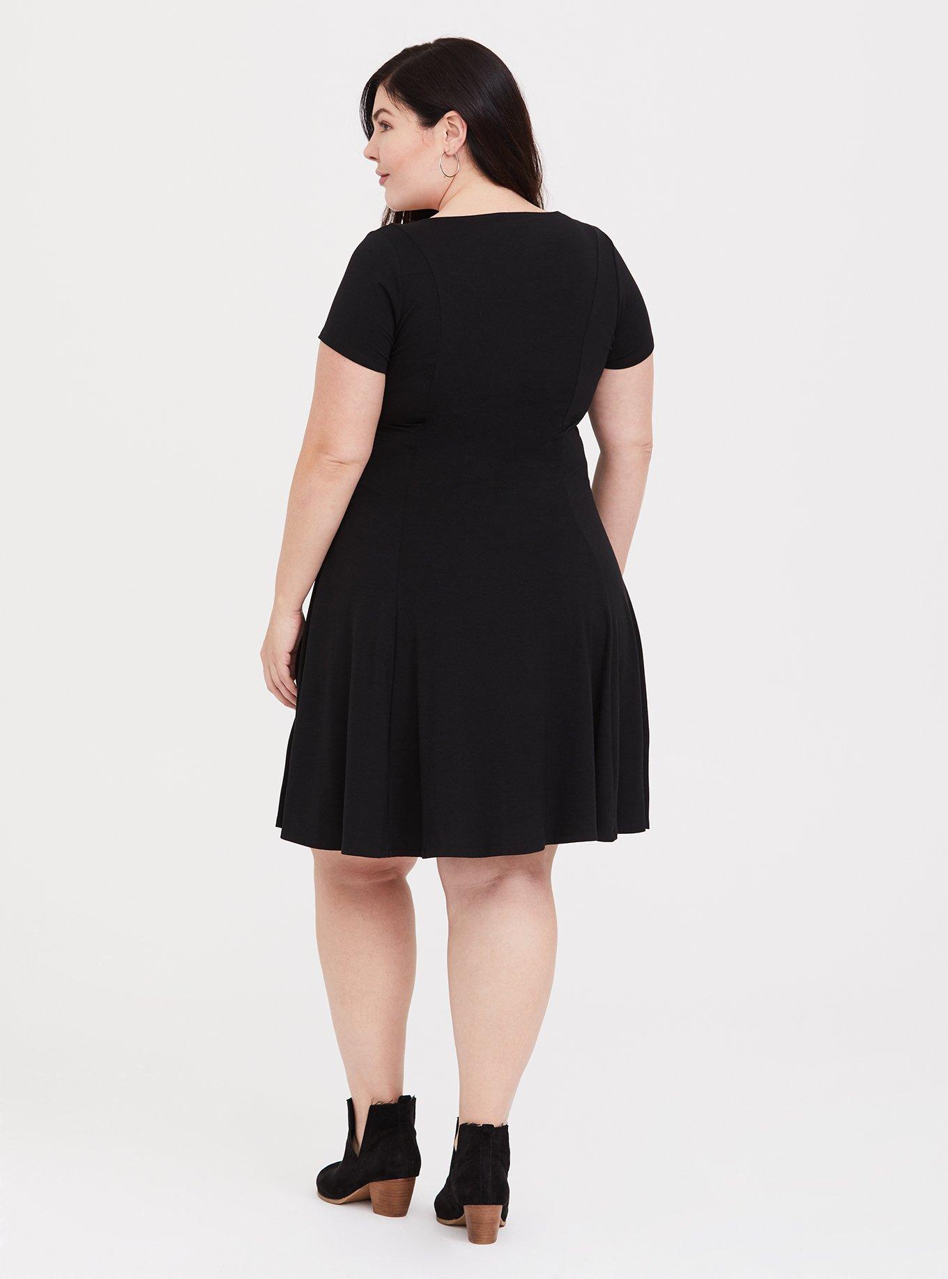 Plus Size - Black Jersey Fluted Skater Dress - Torrid