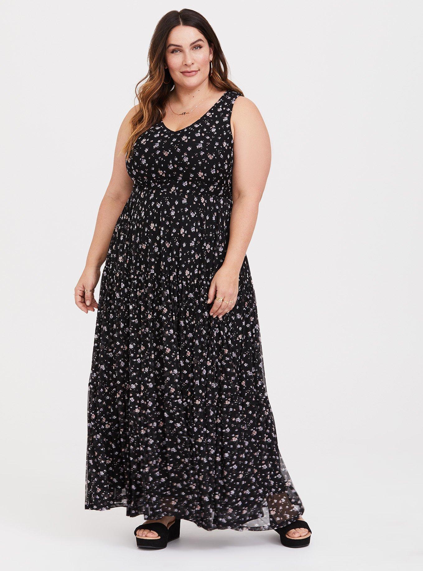 Plus Size - Black Floral Tier Mesh Maxi Dress - Torrid