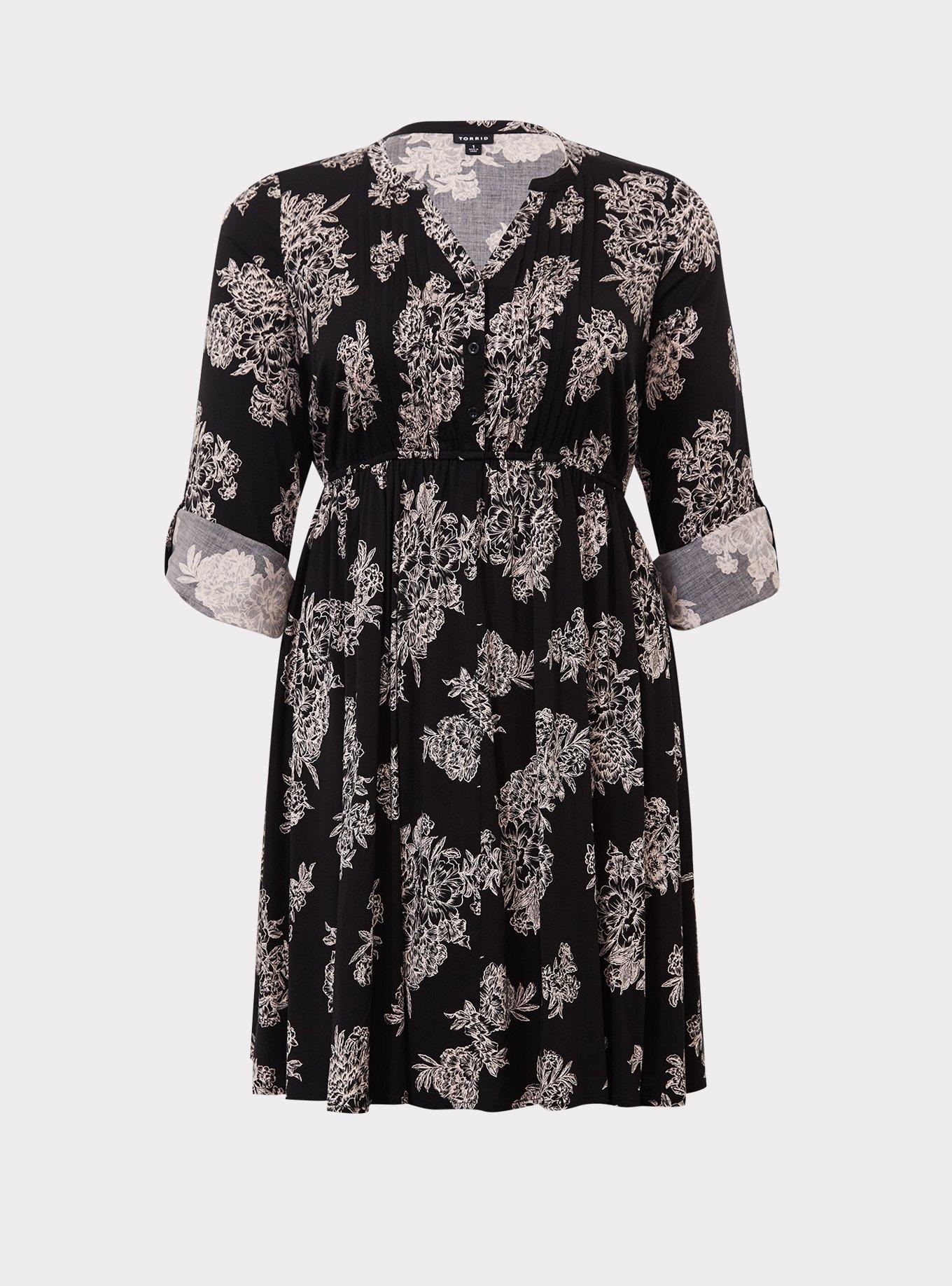 Plus Size - Black Floral Challis Shirt Dress - Torrid