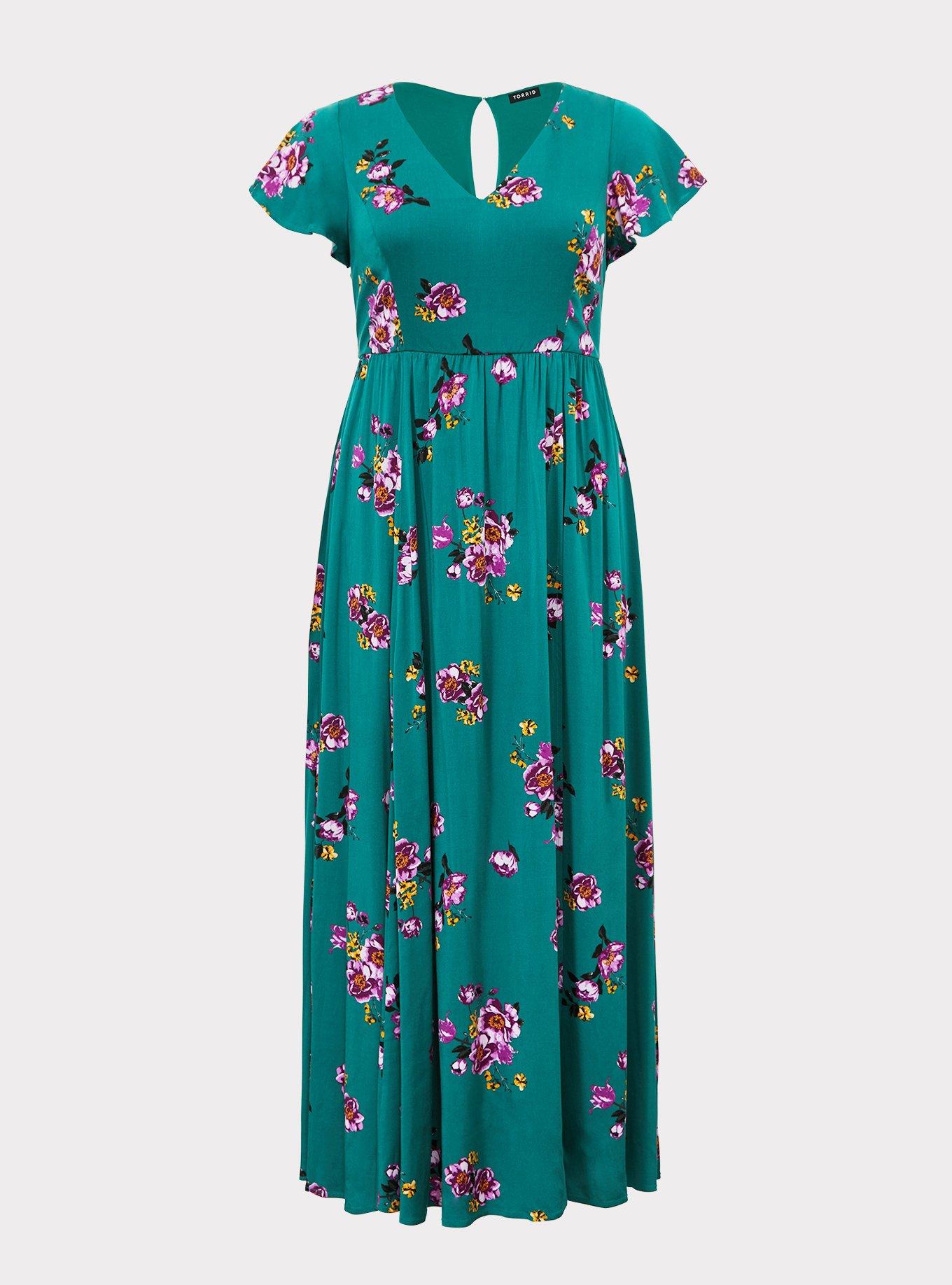 Plus Size - Green Floral Challis Maxi Dress - Torrid