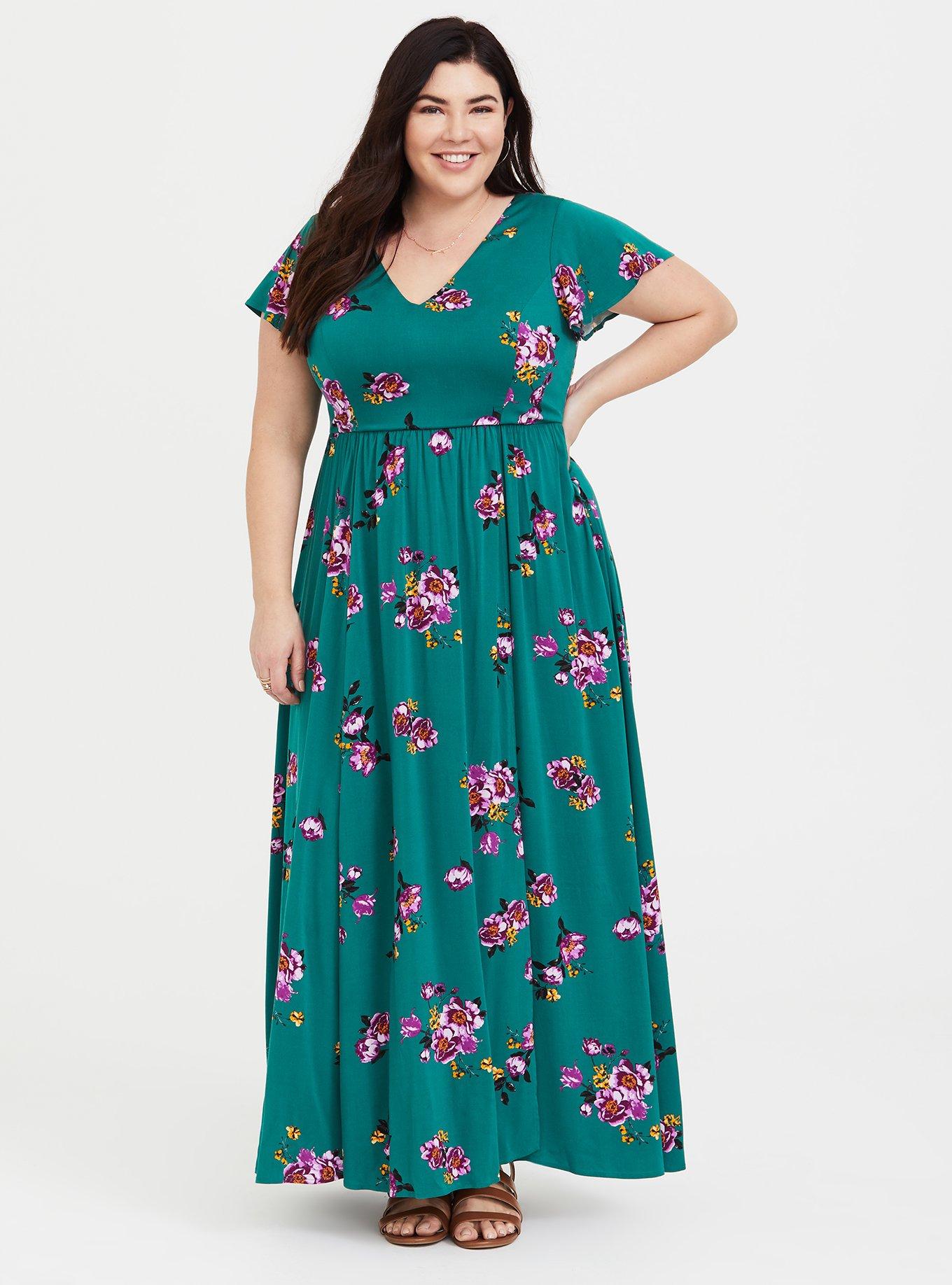 Plus Size - Green Floral Challis Maxi Dress - Torrid