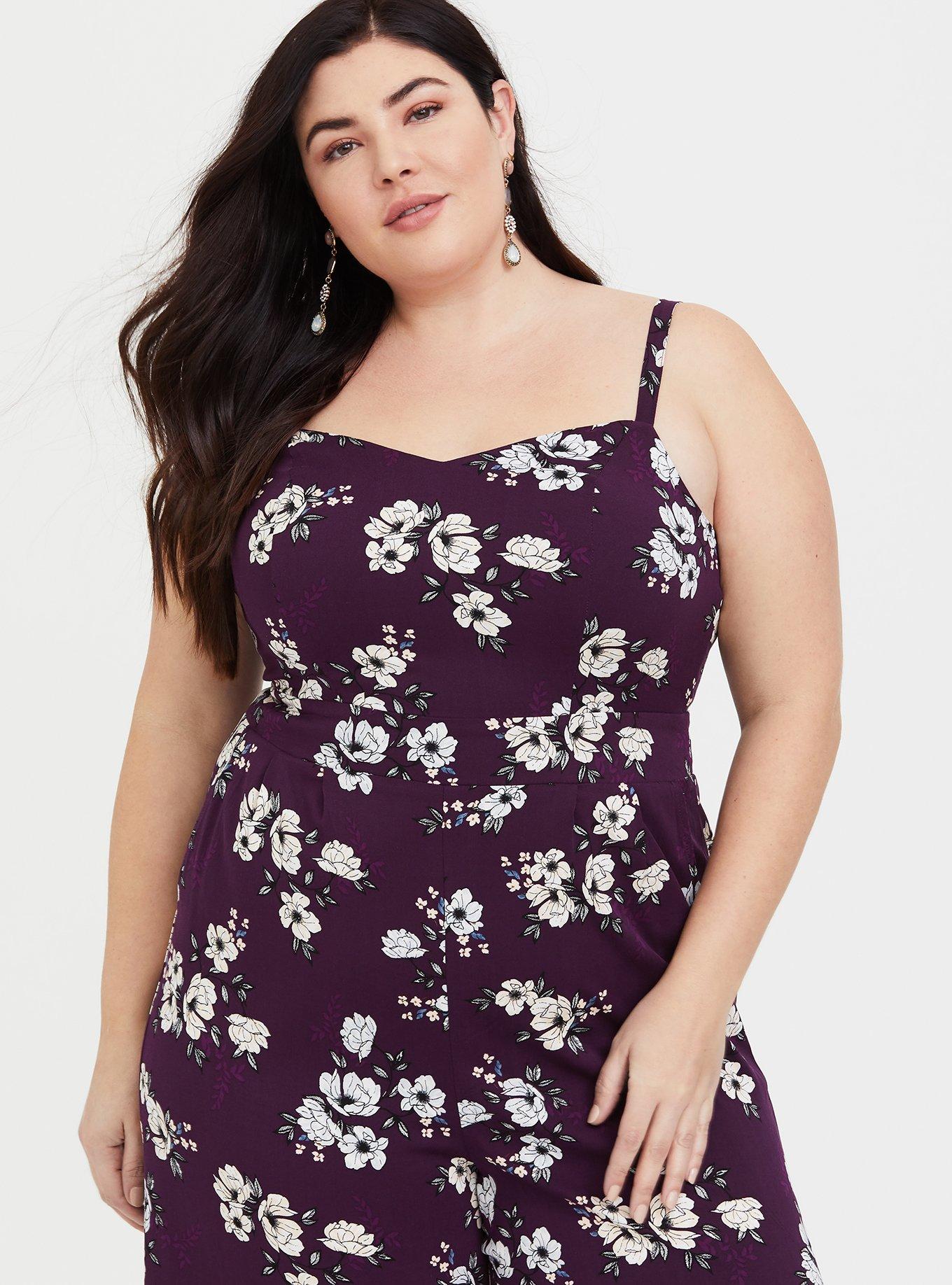 Purple Floral Wide Leg Challis Jumpsuit