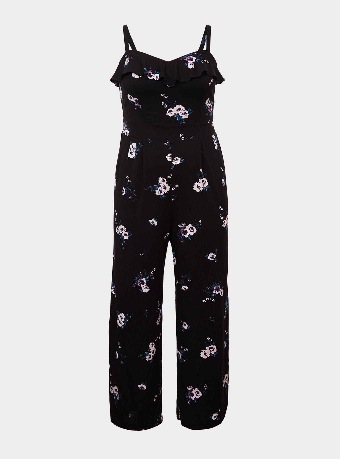 Black Floral Wide Leg Jumpsuit, , hi-res