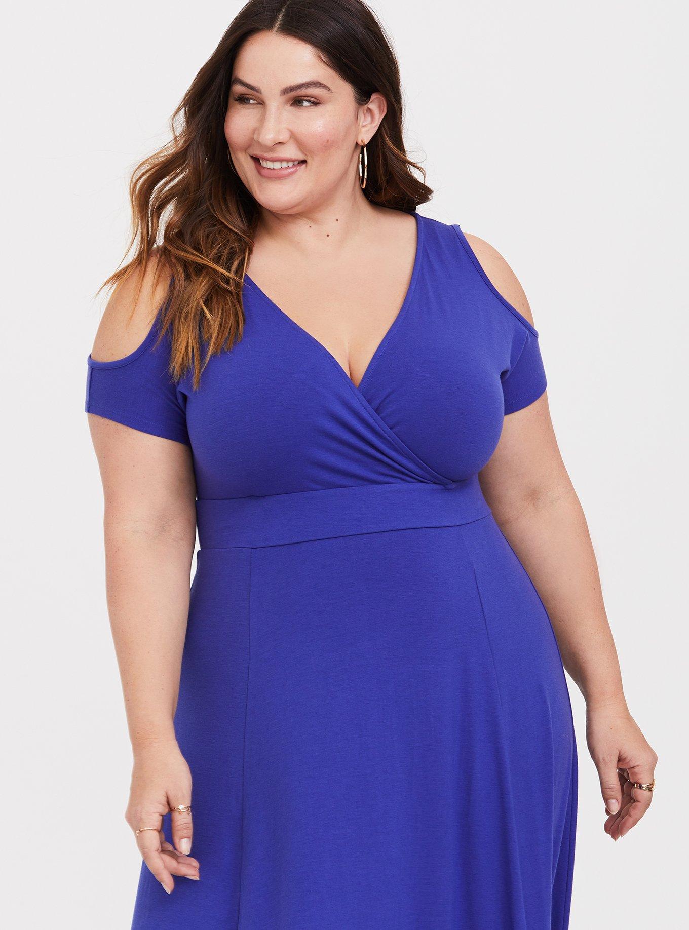 electric blue dress plus size Unique Vintage Plus Size Blue & White Chevron Eyelet Swing Dress main image 1