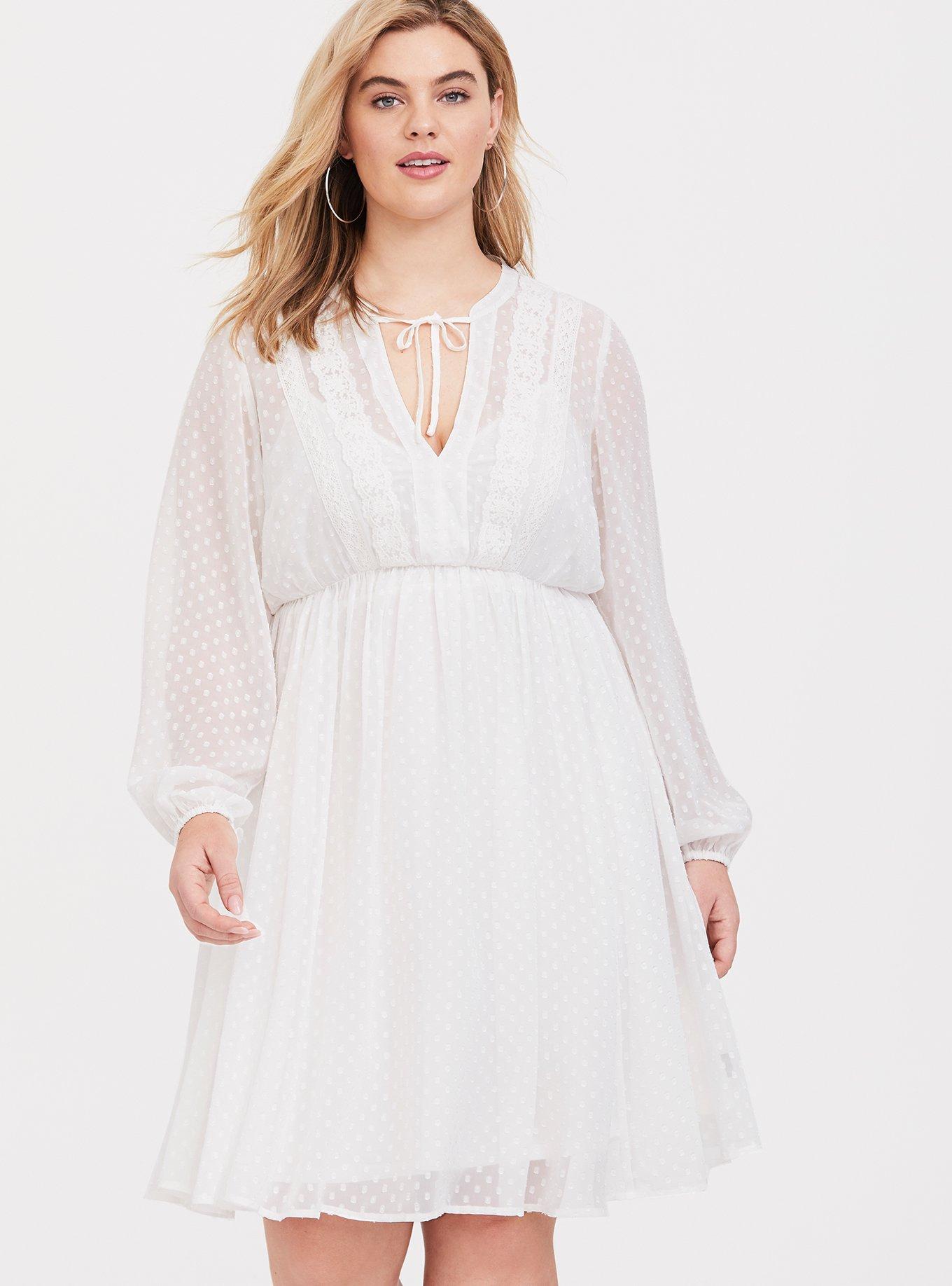 Plus Size White Clip Dot Chiffon Babydoll Dress Torrid
