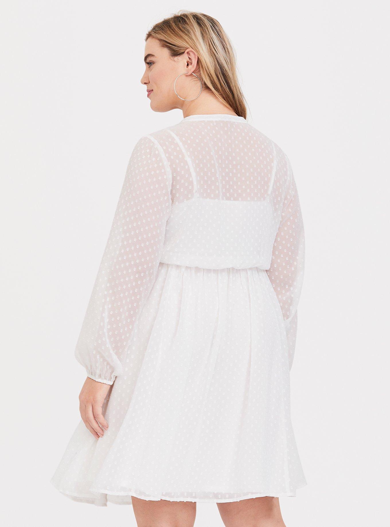Plus Size White Clip Dot Chiffon Babydoll Dress, CLOUD DANCER, alternate