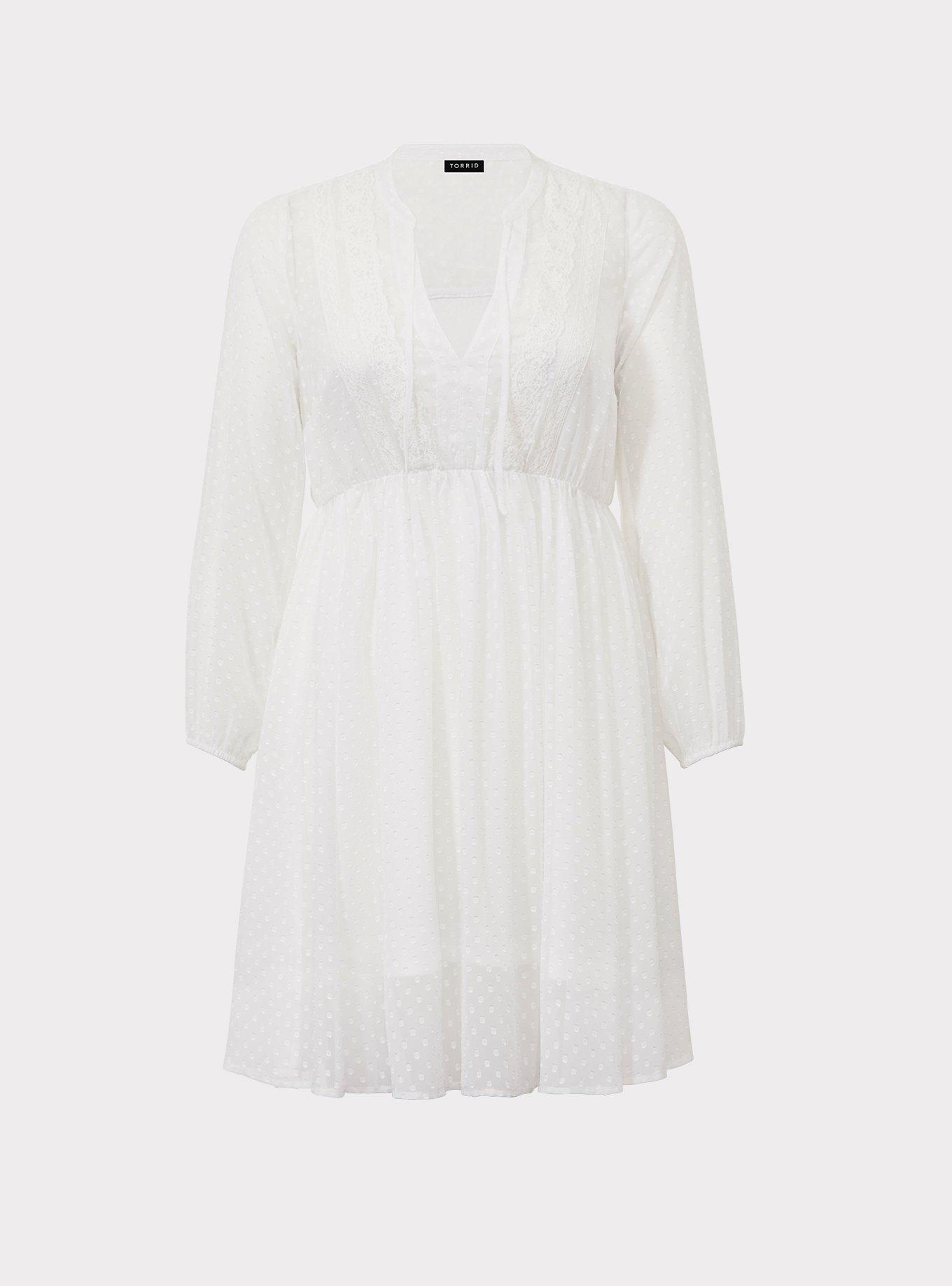 Plus Size White Clip Dot Chiffon Babydoll Dress, , hi-res