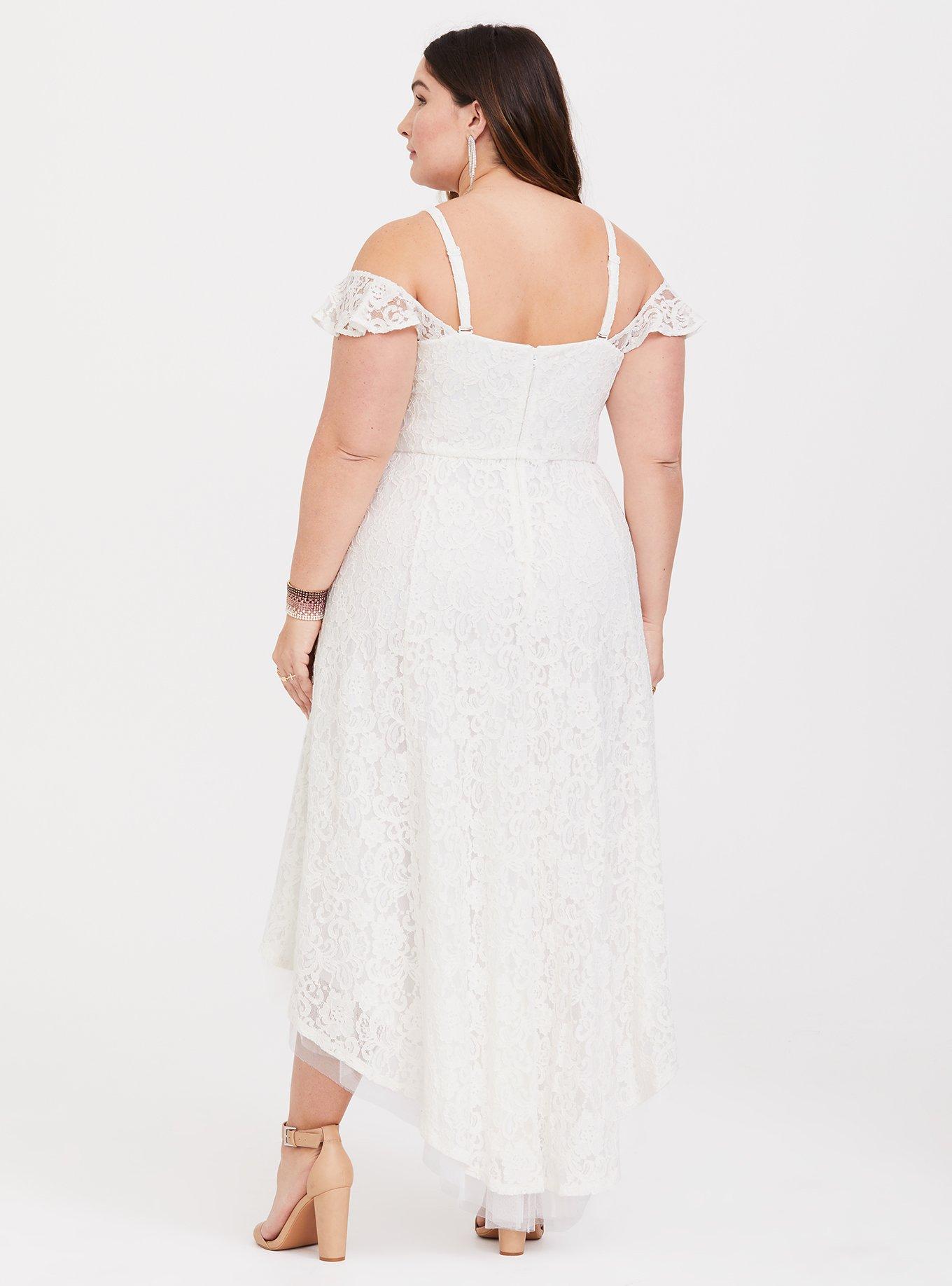 Plus Size Special Occasion Ivory Lace Hi-Lo Gown, CLOUD DANCER, alternate