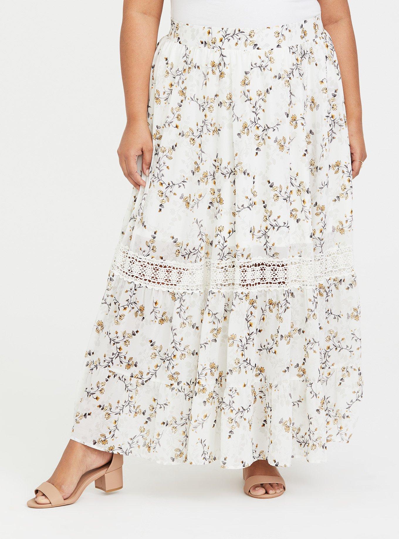 White Floral Crochet Chiffon Maxi Skirt, NONEC, alternate