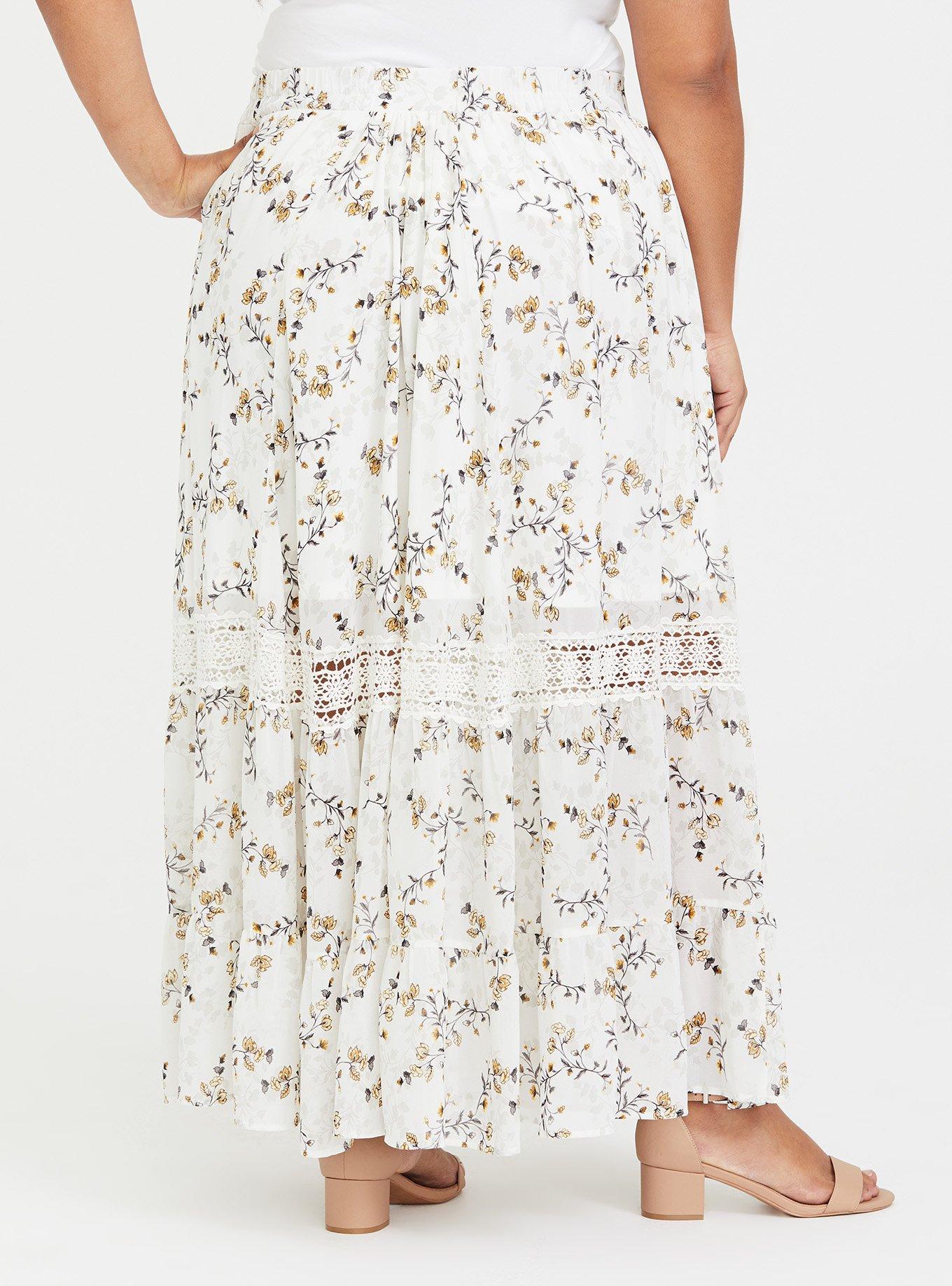 White Floral Crochet Chiffon Maxi Skirt, NONEC, alternate