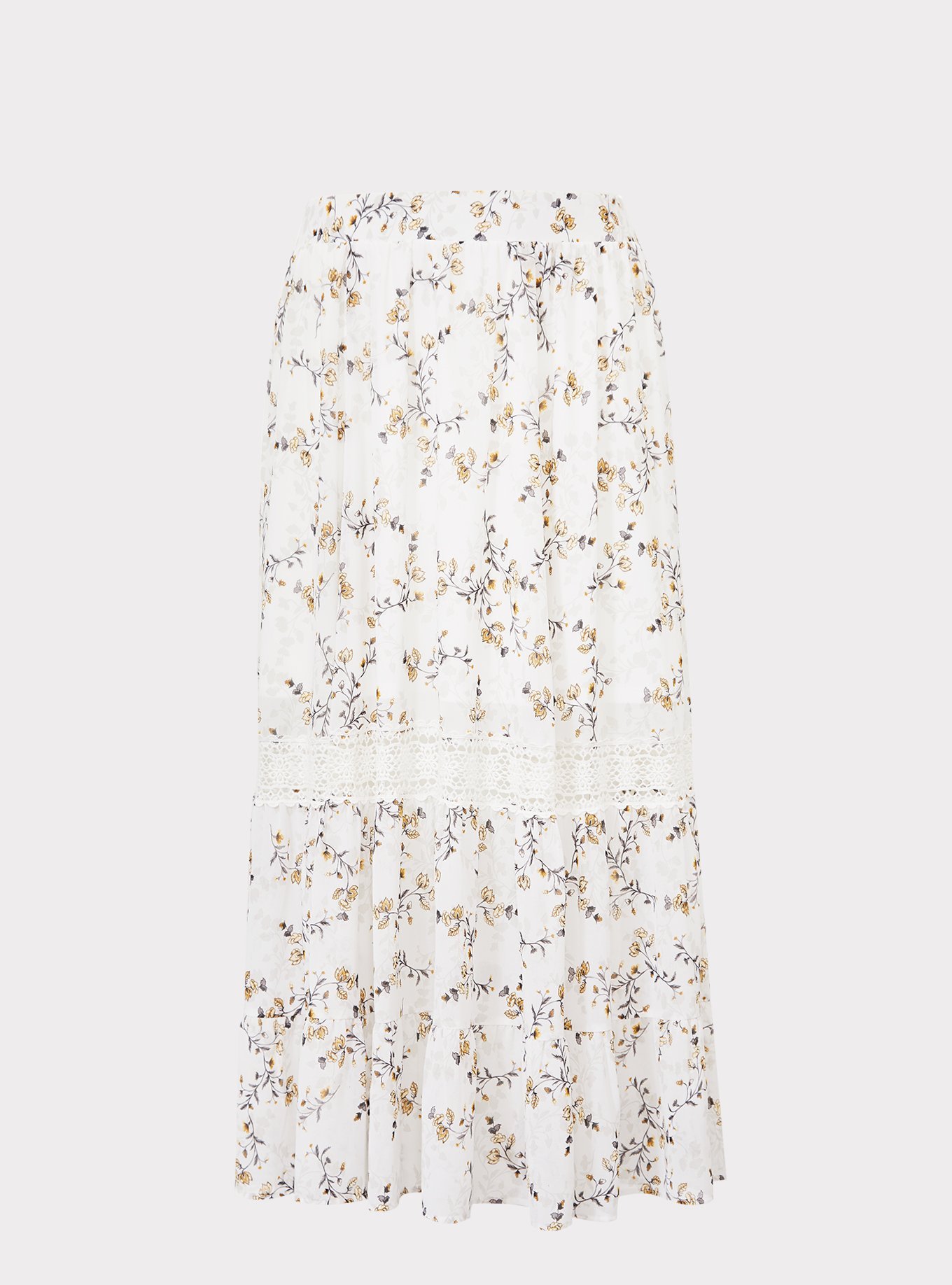 White Floral Crochet Chiffon Maxi Skirt, , hi-res