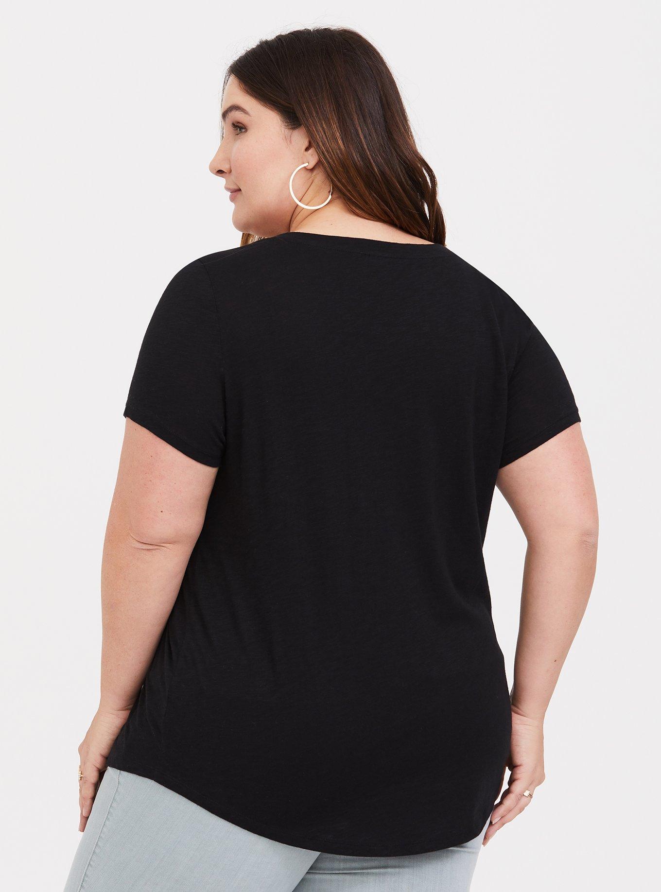 Black Blooming Skull V-Neck Tee, DEEP BLACK, alternate