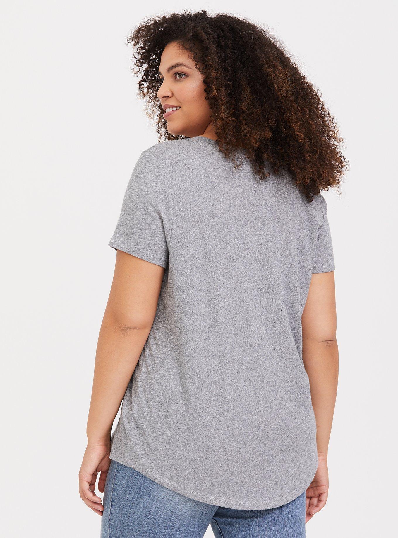 Plus Size Grey Printed Lace Tee, MEDIUM HEATHER GREY, alternate