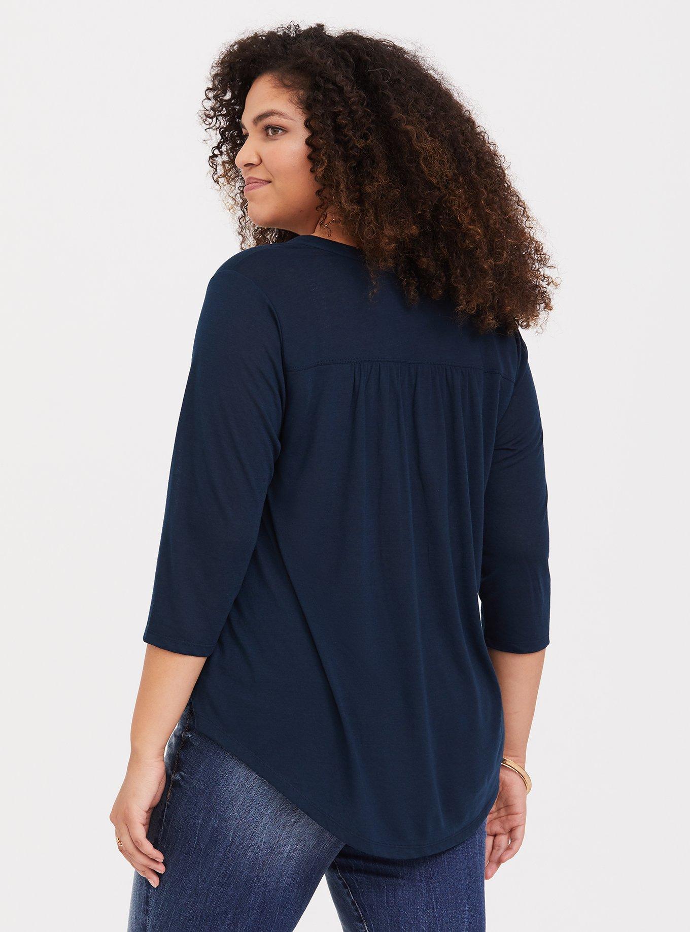 Knit V-Neck Drape Three Quarter Sleeve Top, VIVID BLUE, alternate