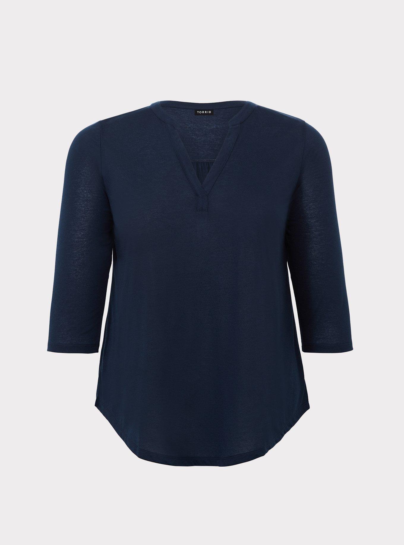 Knit V-Neck Drape Three Quarter Sleeve Top, , hi-res