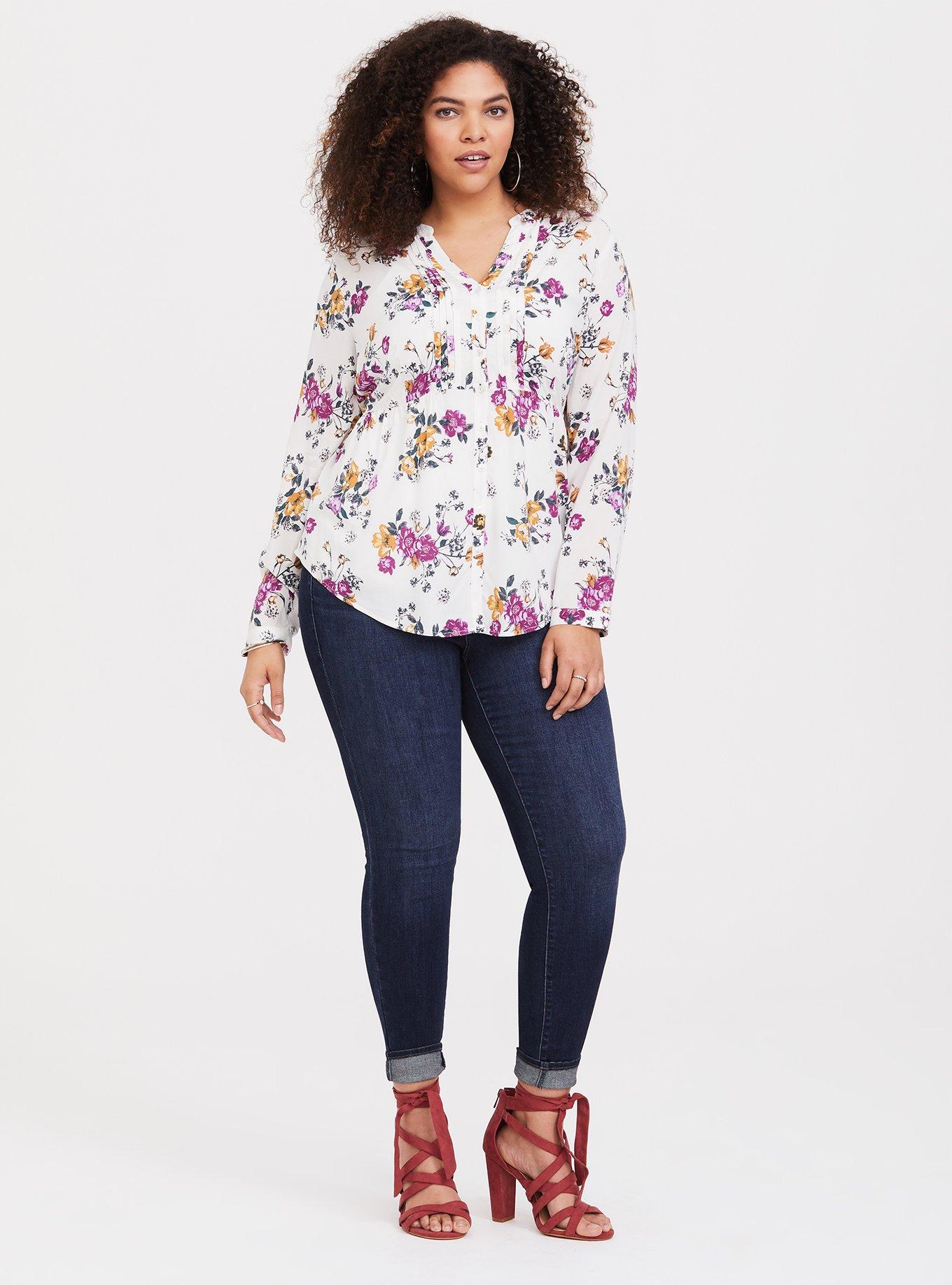 Plus Size - White Floral Challis Button Blouse - Torrid