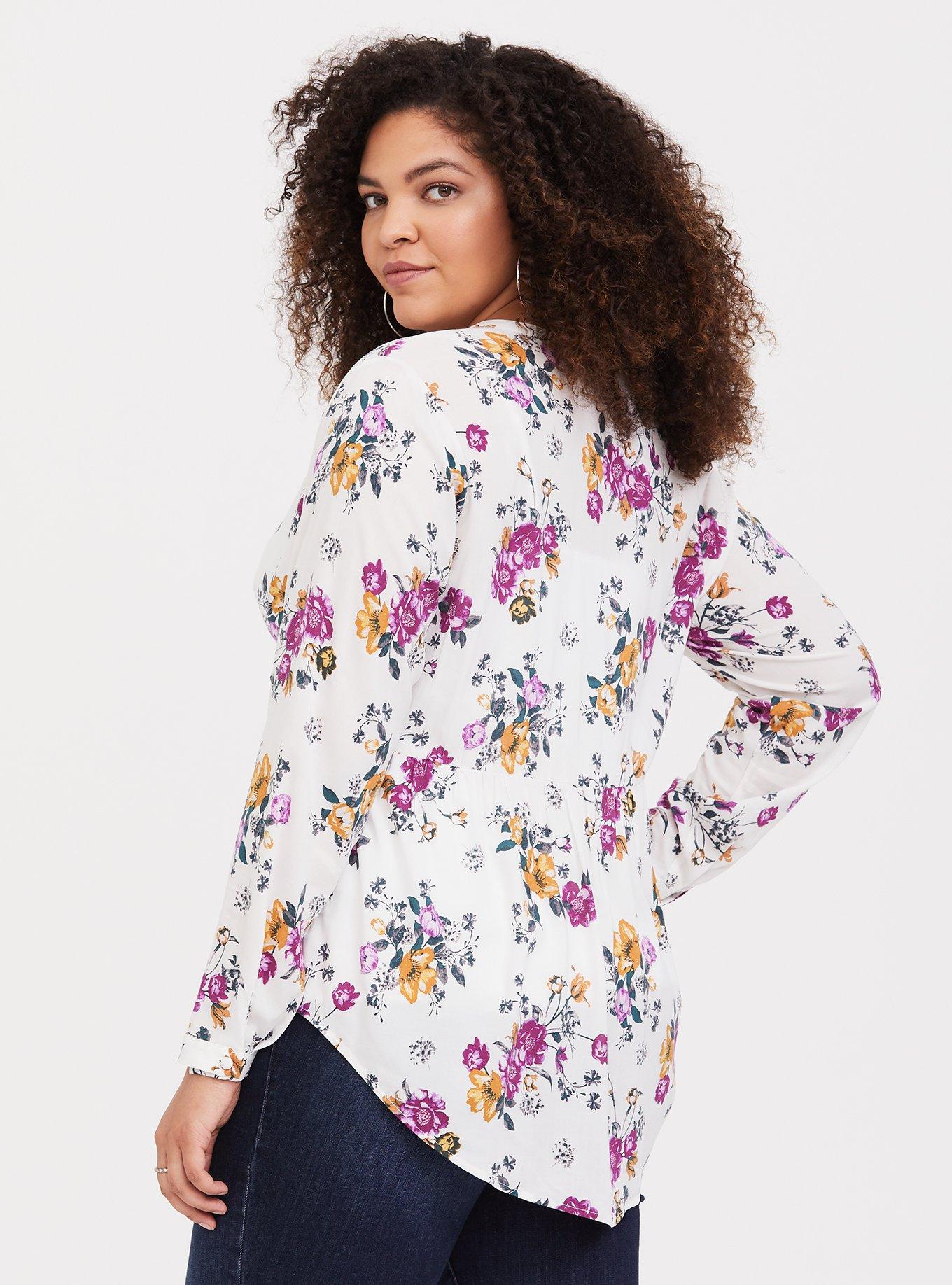 White Floral Challis Button Blouse, SPRING IN THE AIR, alternate
