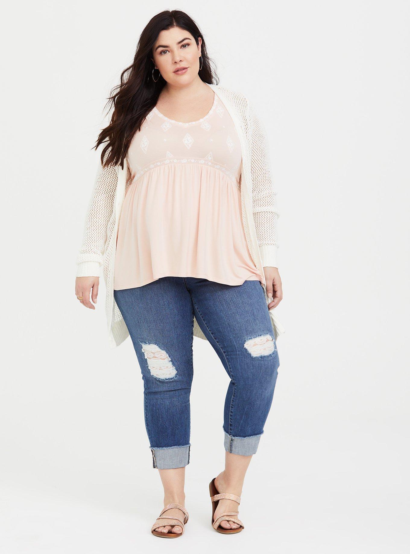 Blush Pink Embroidered Babydoll Tank, PALE BLUSH, alternate