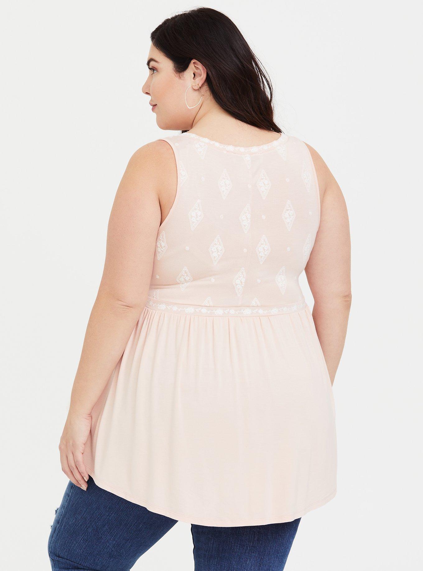 Blush Pink Embroidered Babydoll Tank, PALE BLUSH, alternate