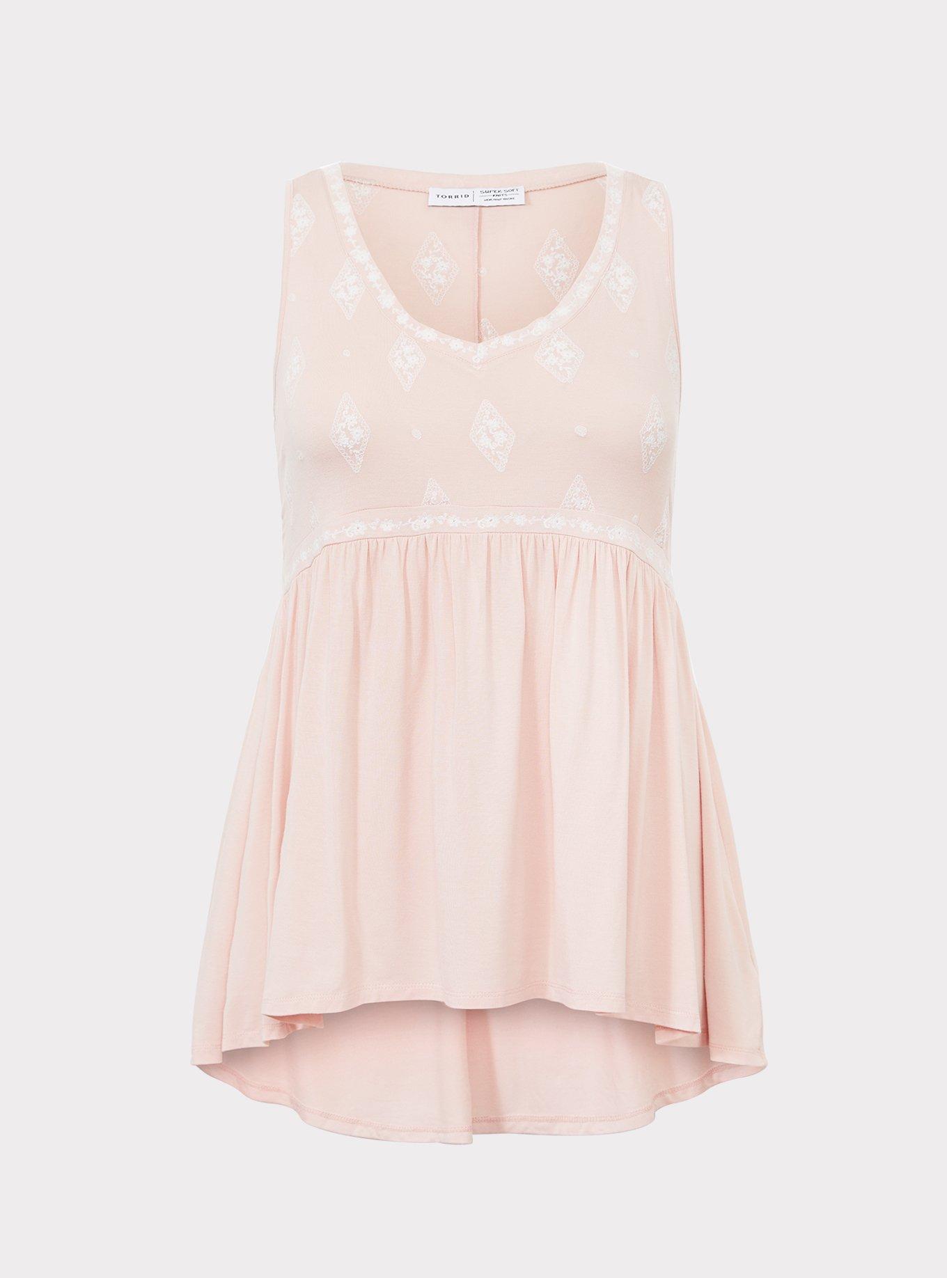 Plus Size Blush Pink Embroidered Babydoll Tank, , hi-res