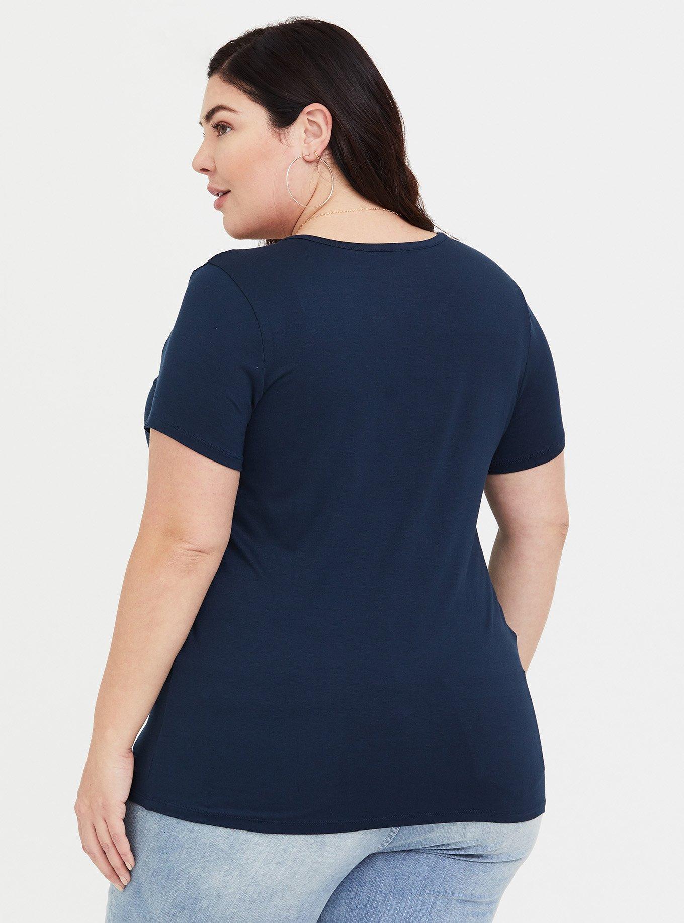 Plus Size - Super Soft Blue Lace Yoke Tee - Torrid