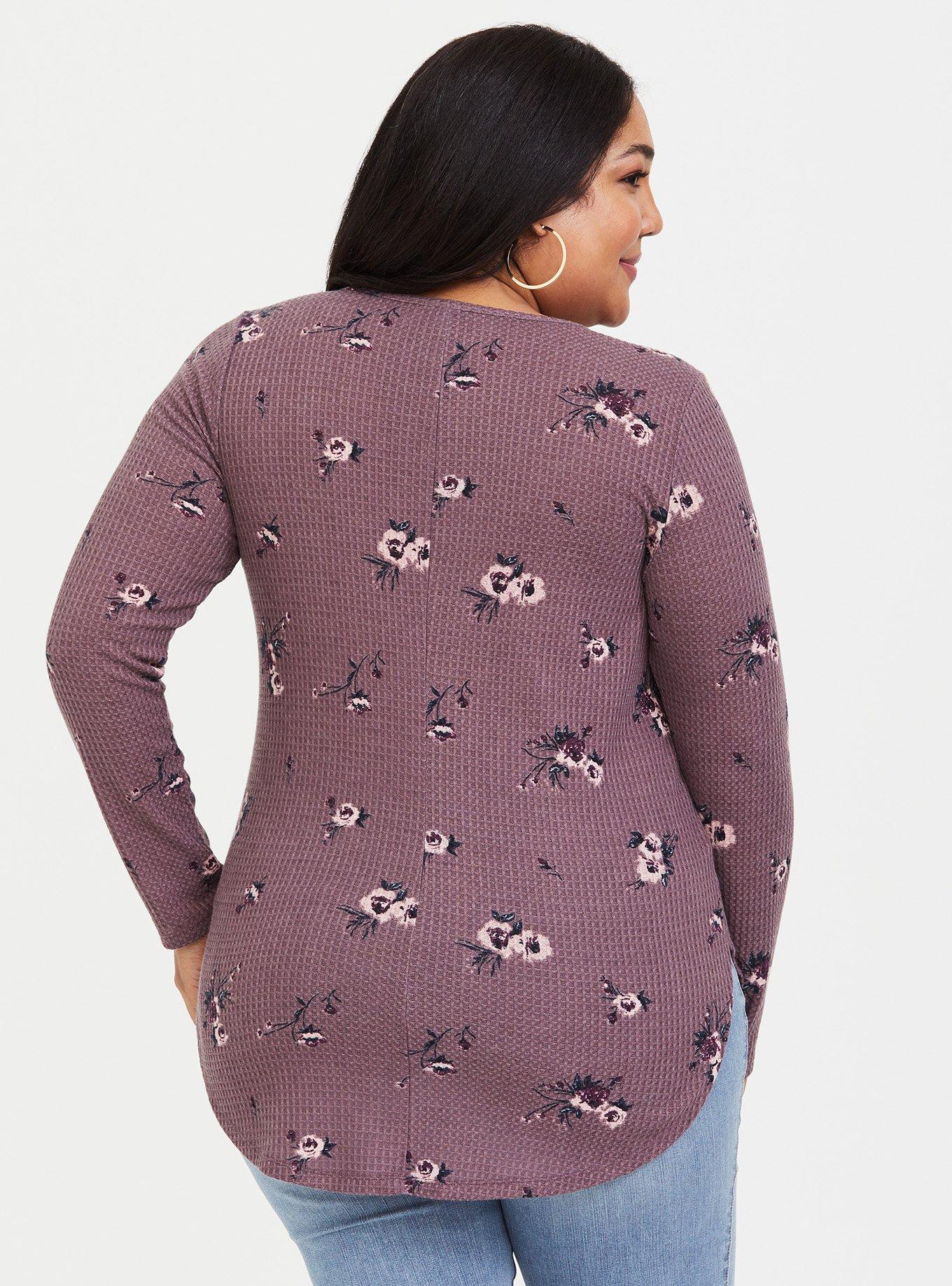 Plus Size - Mauve Purple Floral Long Sleeve V-Neck Tee - Torrid