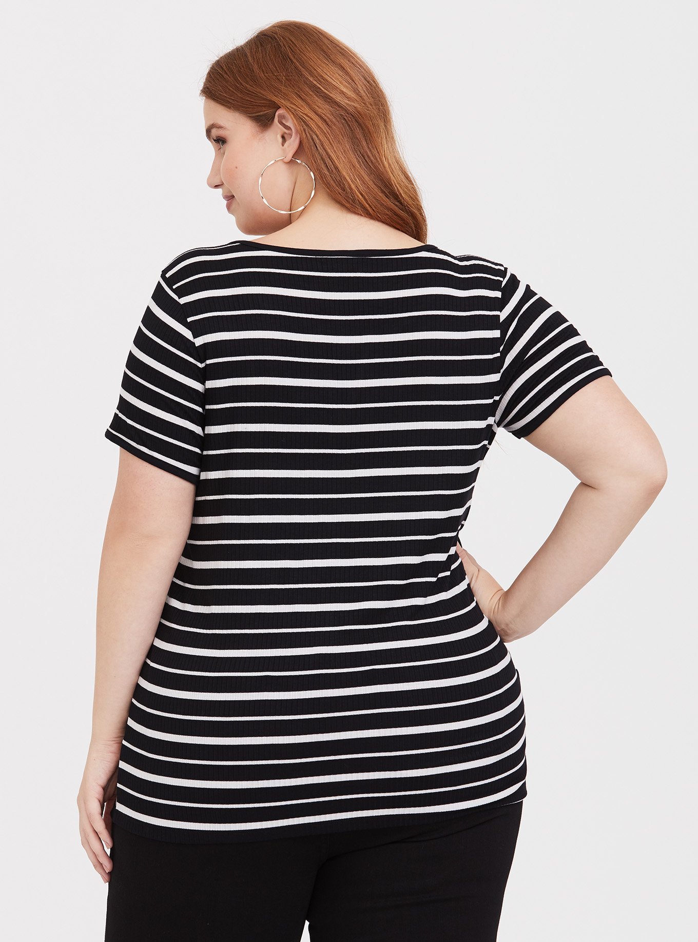 Plus Size - Black & White Stripe Ribbed Tee - Torrid