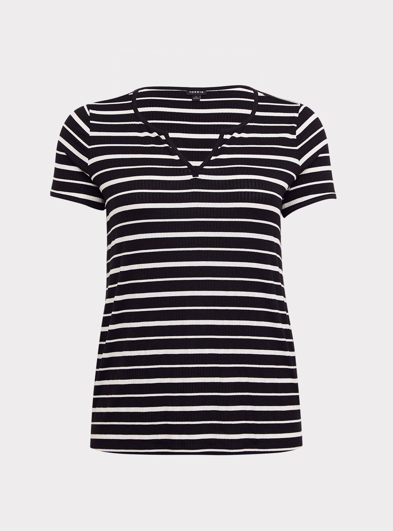 Black & White Stripe Ribbed Tee, , hi-res
