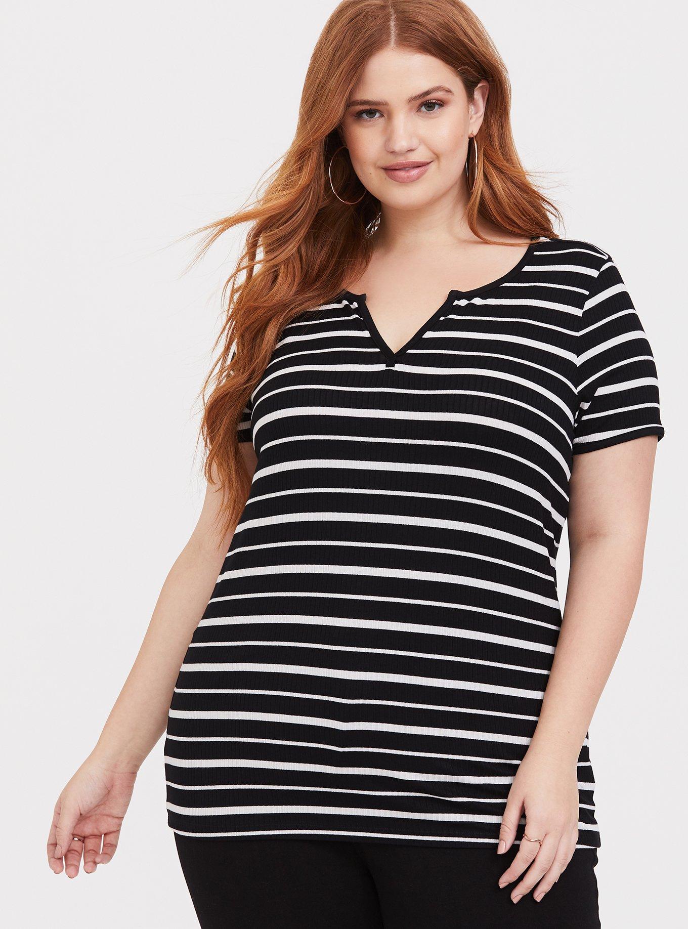 Black & White Stripe Ribbed Tee, , hi-res