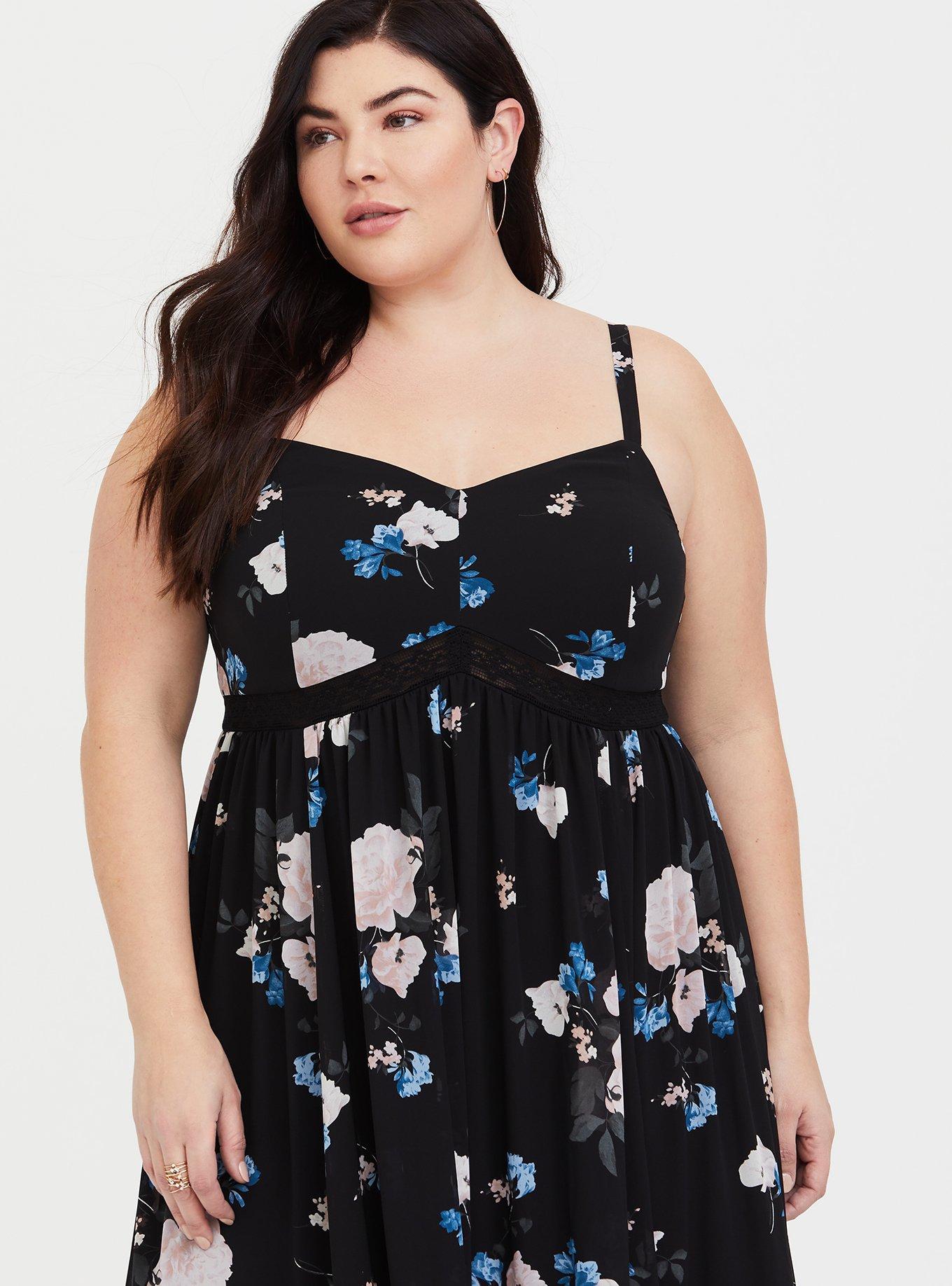 Plus Size - Black Floral Crochet Chiffon Maxi Dress - Torrid