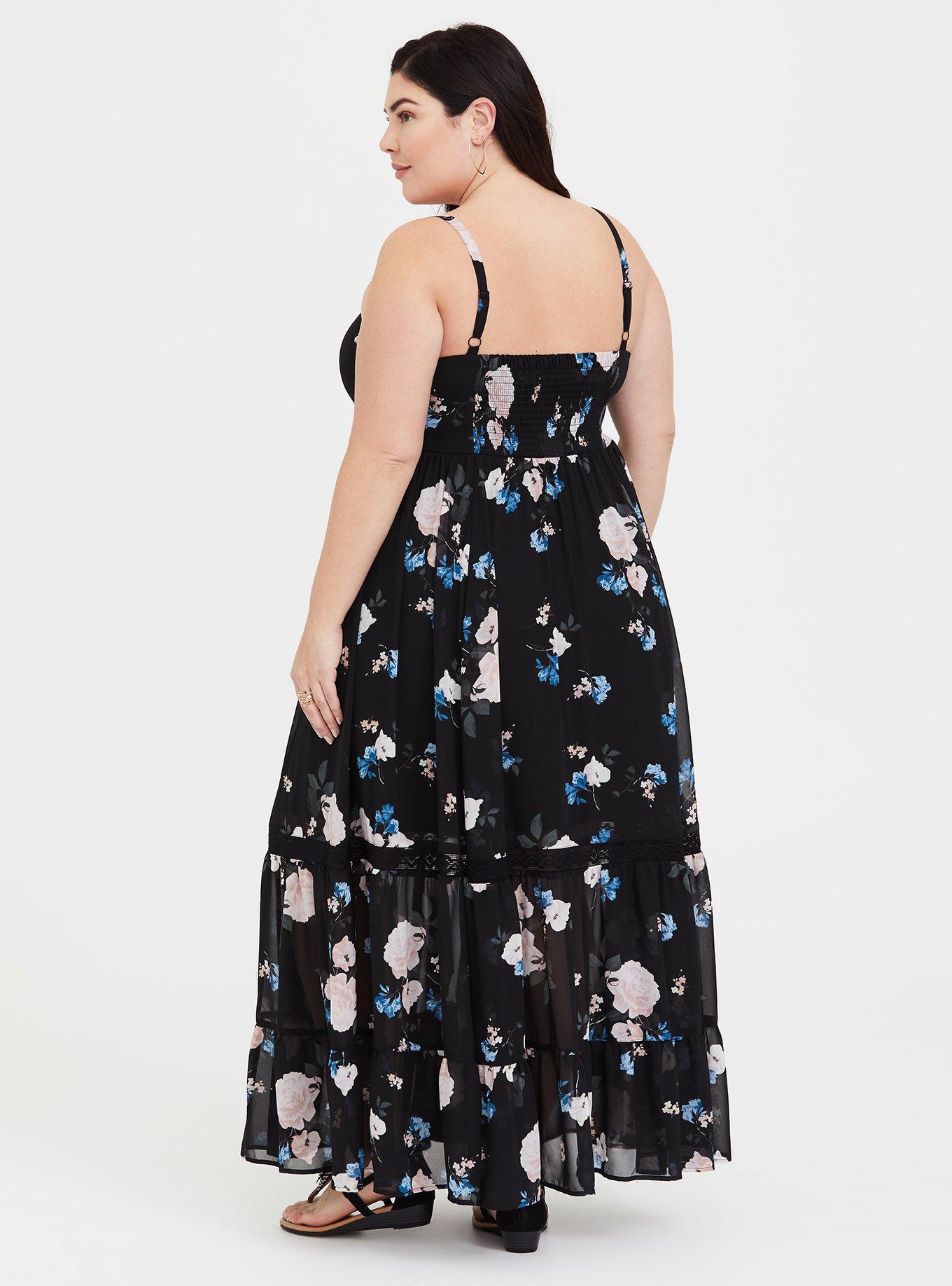 Plus Size - Black Floral Choker Gauze Trapeze Dress - Torrid