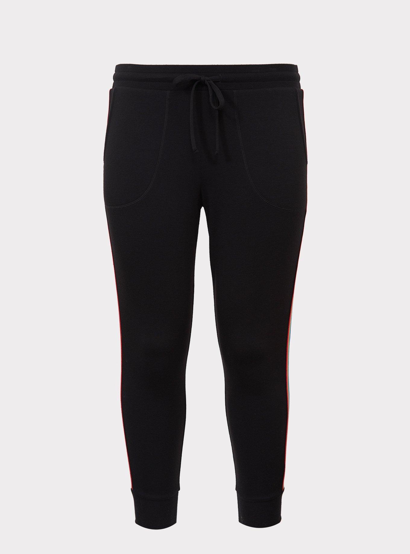 Black Rainbow Stripe French Terry Jogger, DEEP BLACK, hi-res