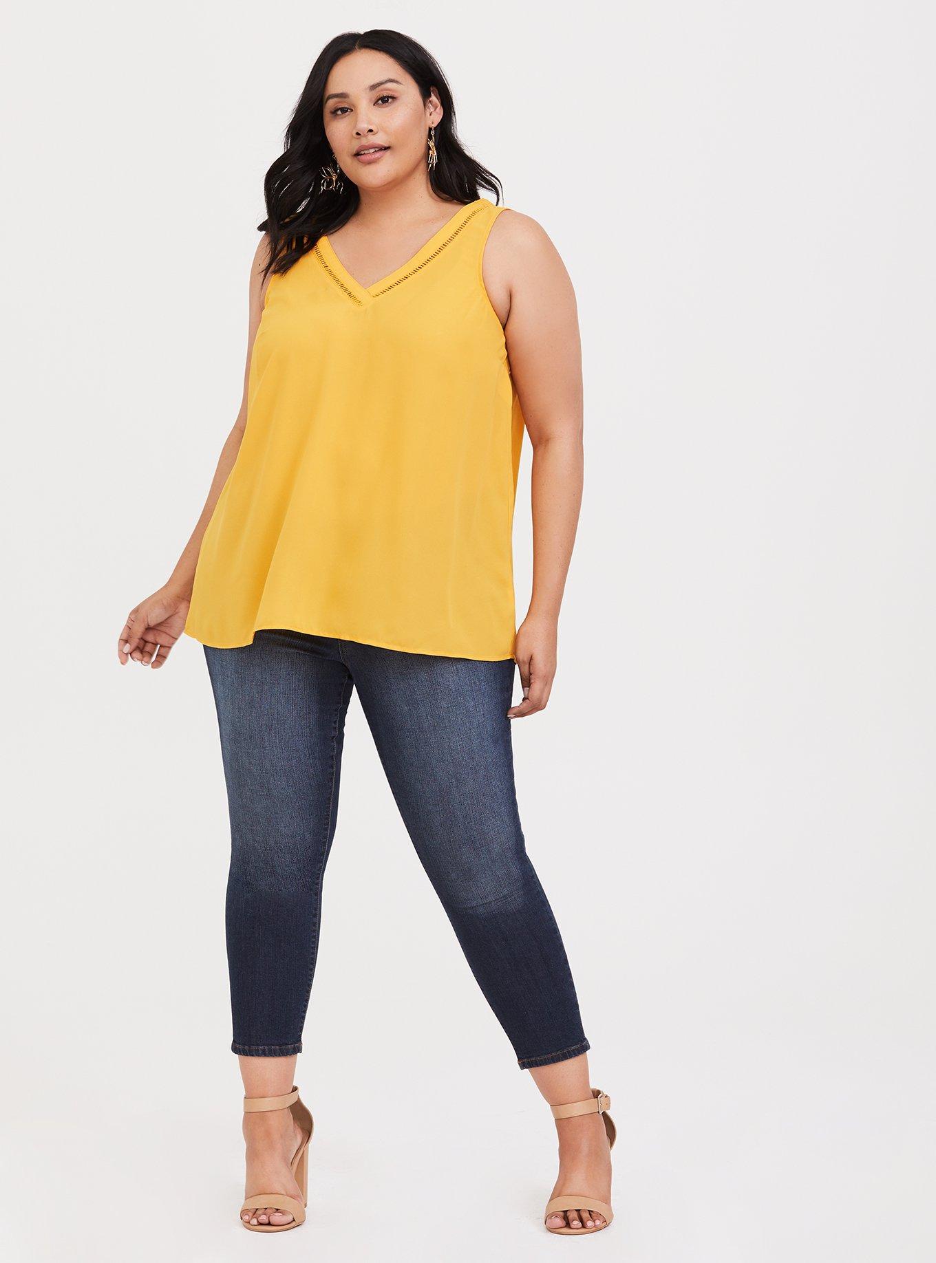 Georgette Eyelet Trim Tank, GOLDEN GLOW, alternate