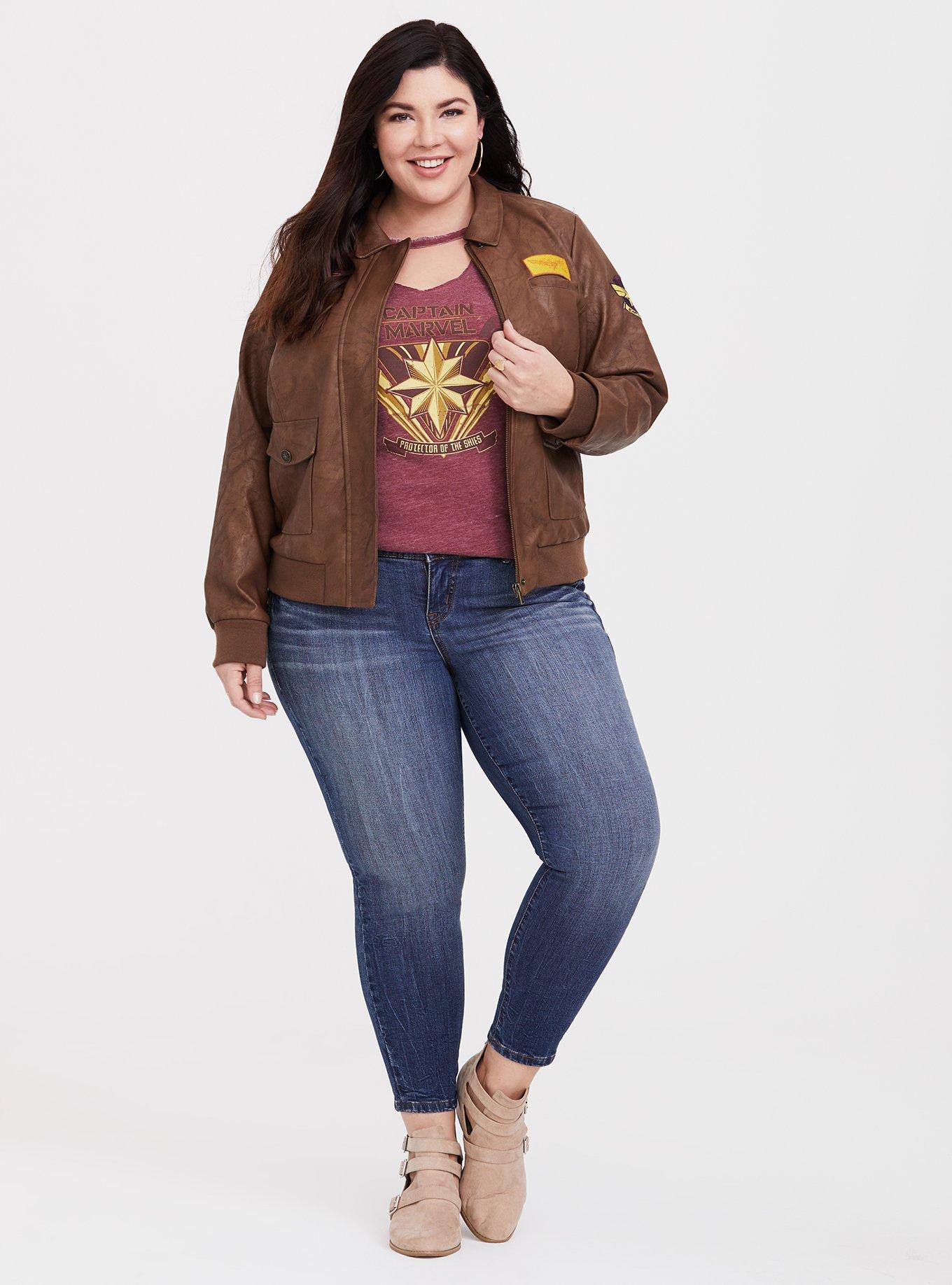 Plus Size Her Universe Captain Marvel Choker Top, BURGUNDY, alternate