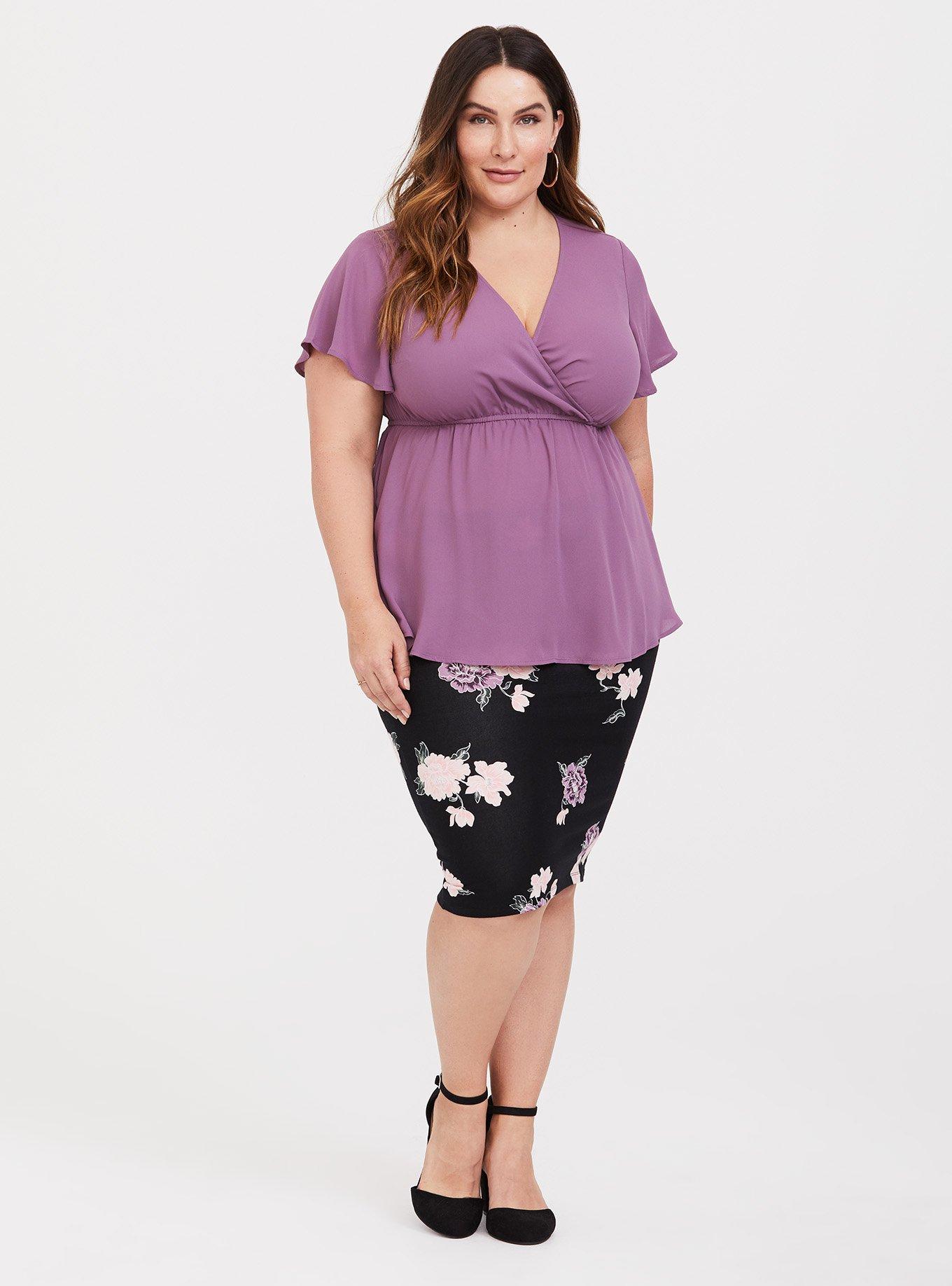 Lily - Dusty Purple Georgette Babydoll Blouse, PURPLE ASPARAGUS, alternate