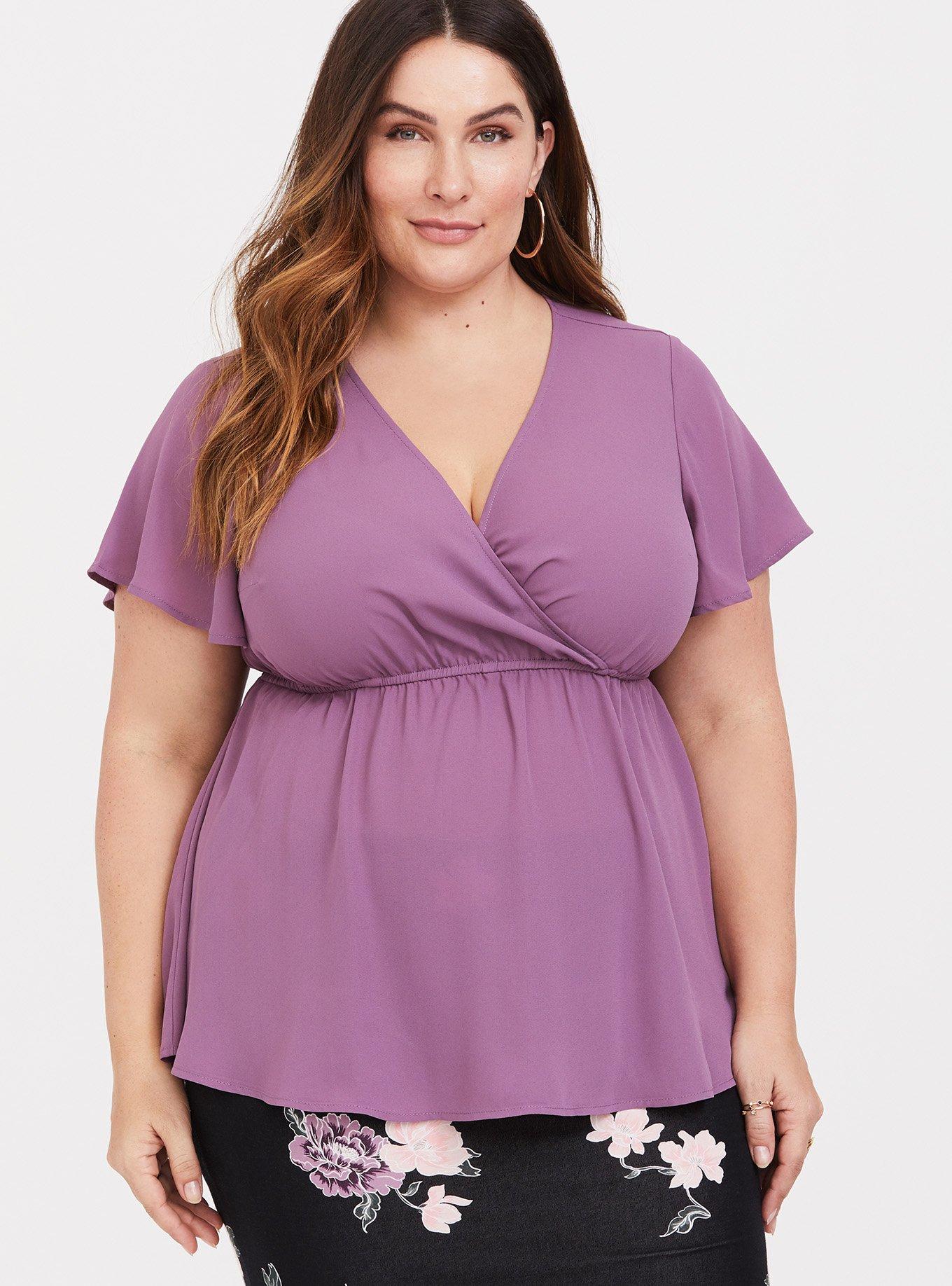 Lily - Dusty Purple Georgette Babydoll Blouse, PURPLE ASPARAGUS, hi-res