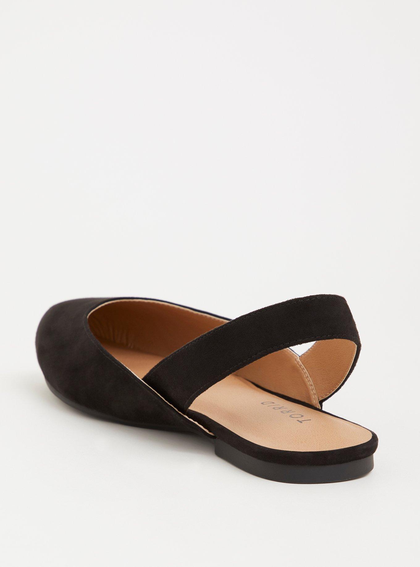 Black Faux Suede Slingback Flat (Wide Width), , alternate